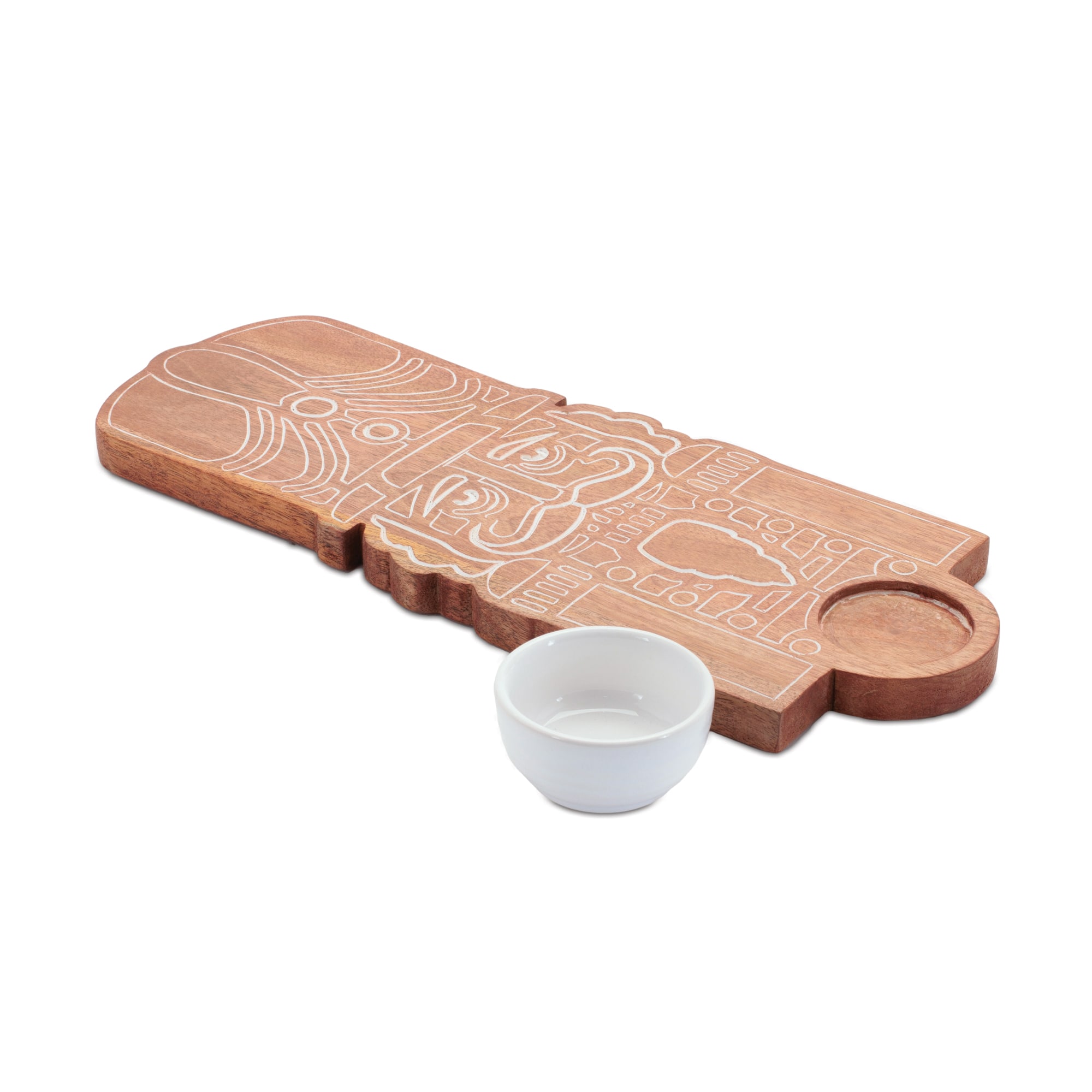 Melrose 6.7" x 17" Nutcracker Wood Platter with Ceramic Dip Bowl