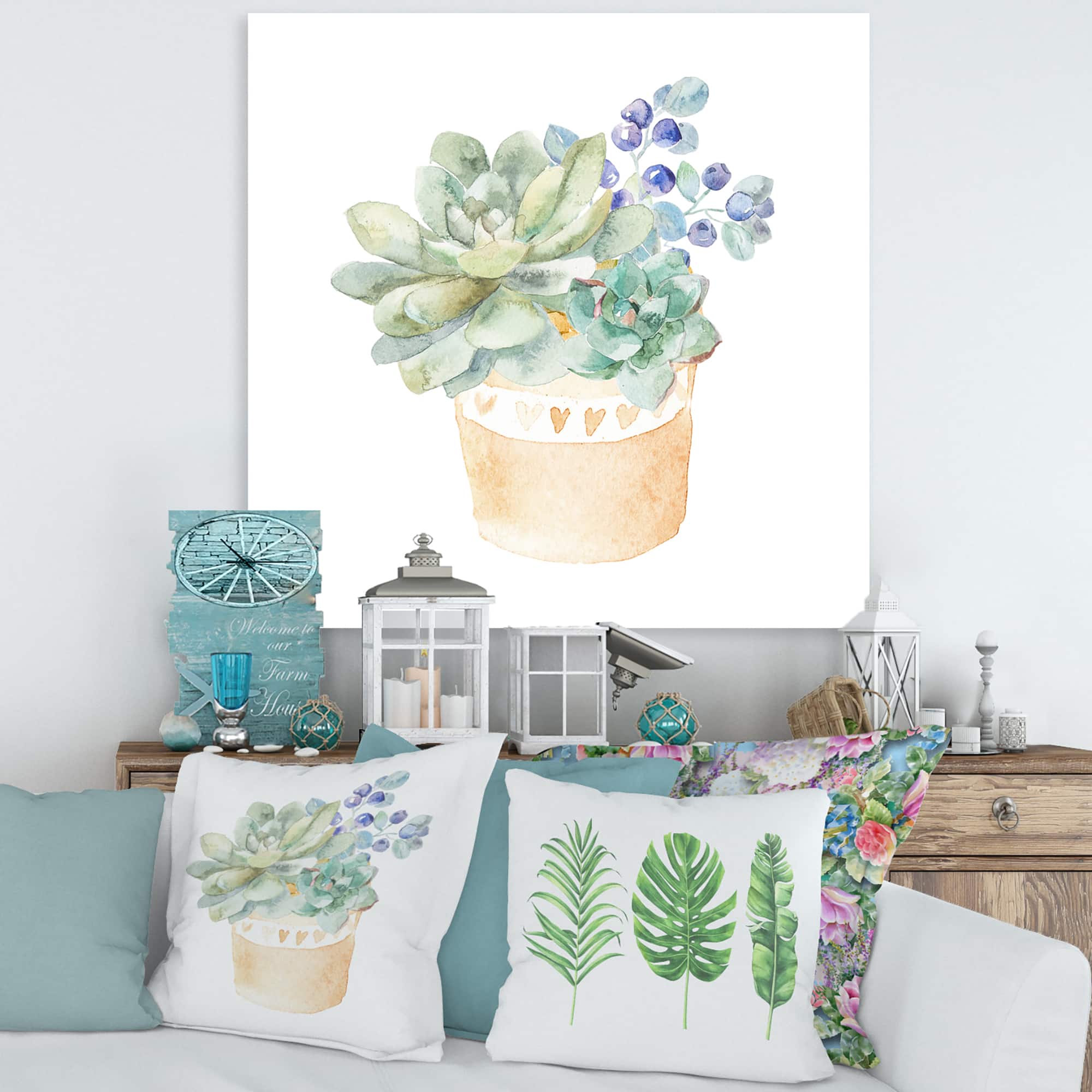 Designart - Succulent Flower In Terracotta Pot II - Traditional Canvas Wall Art Print