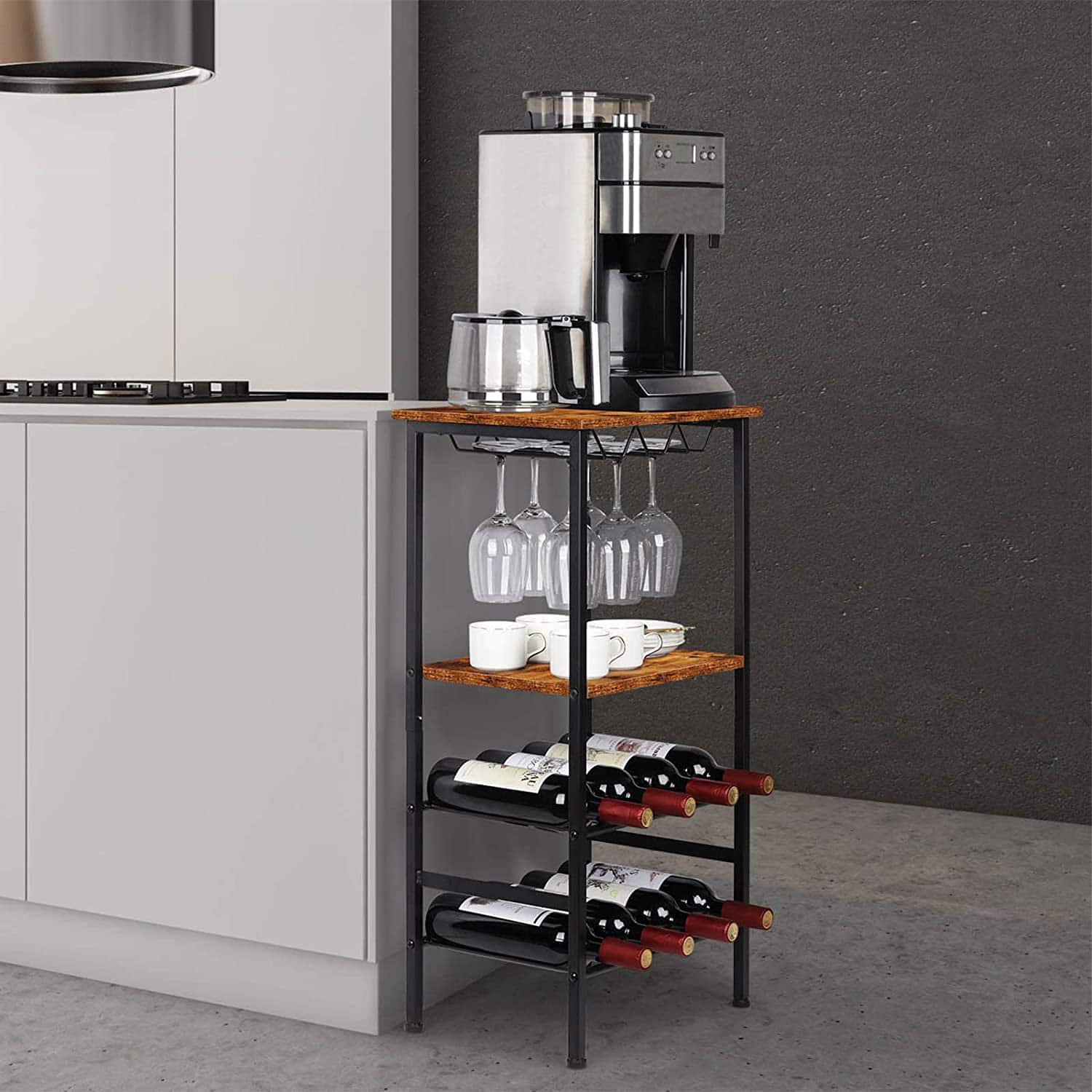Rustic Brown Freestanding Industrial Wood Wine Rack 