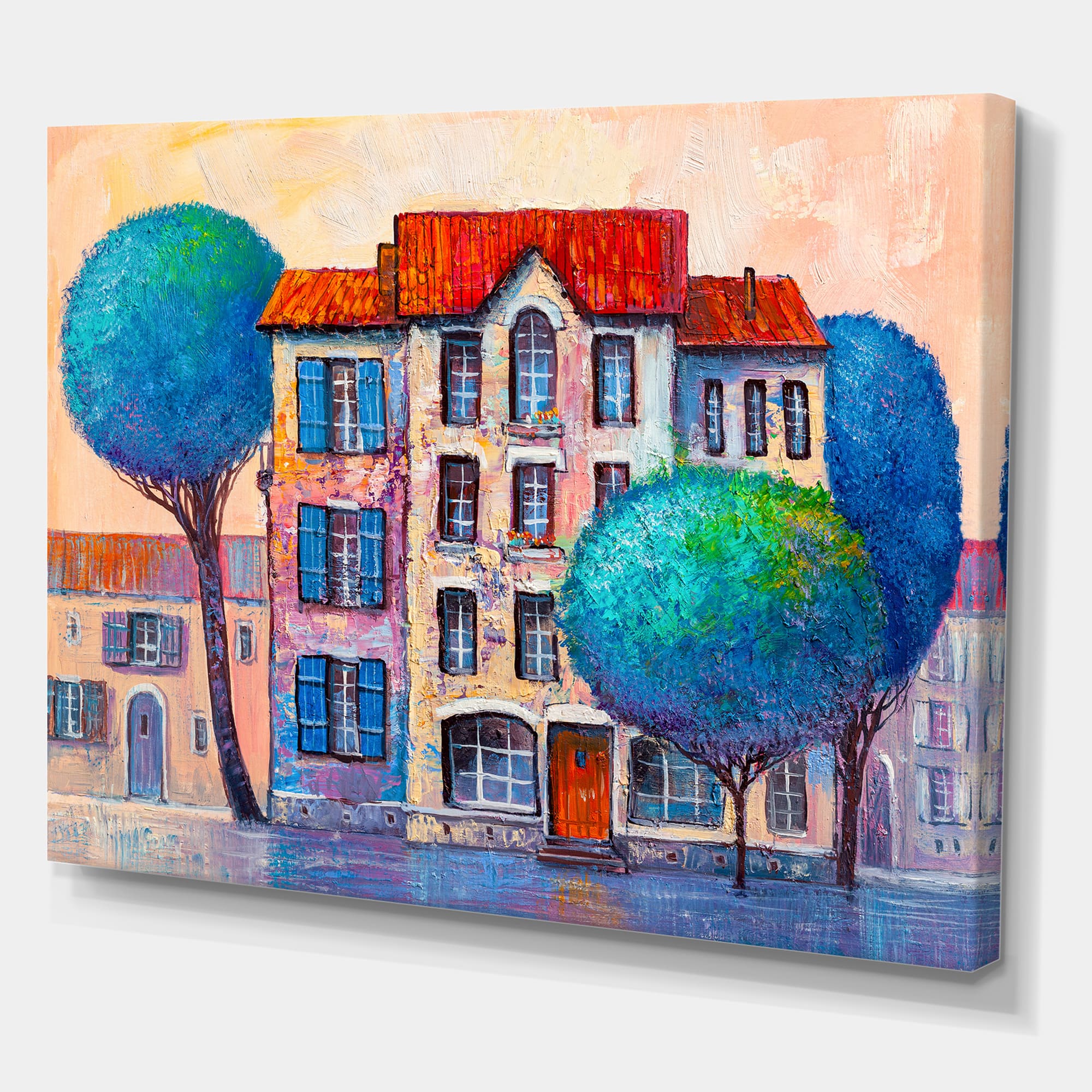 Designart - House With Red Roof and Colorful Autumn Trees