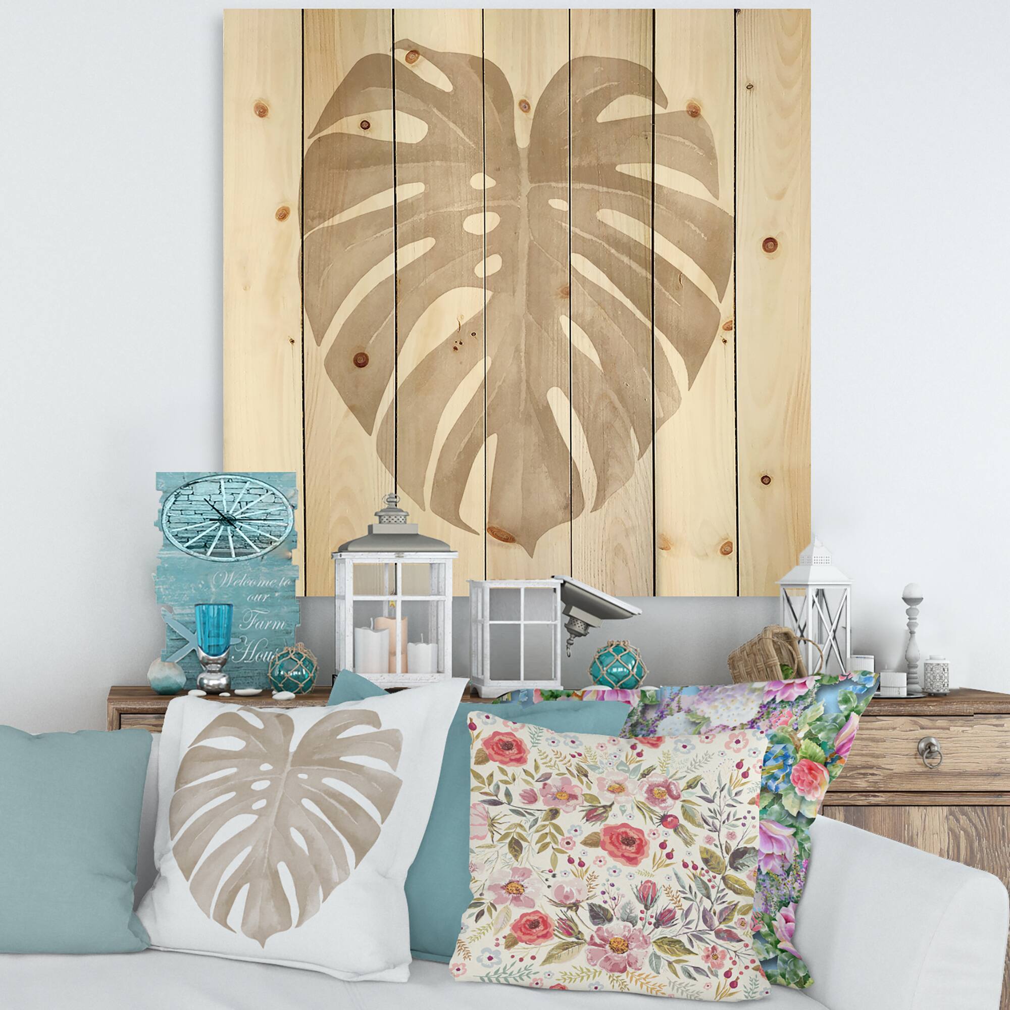 Designart - Ivory Pastel Monstera Heart Shaped Tropical Leaf
