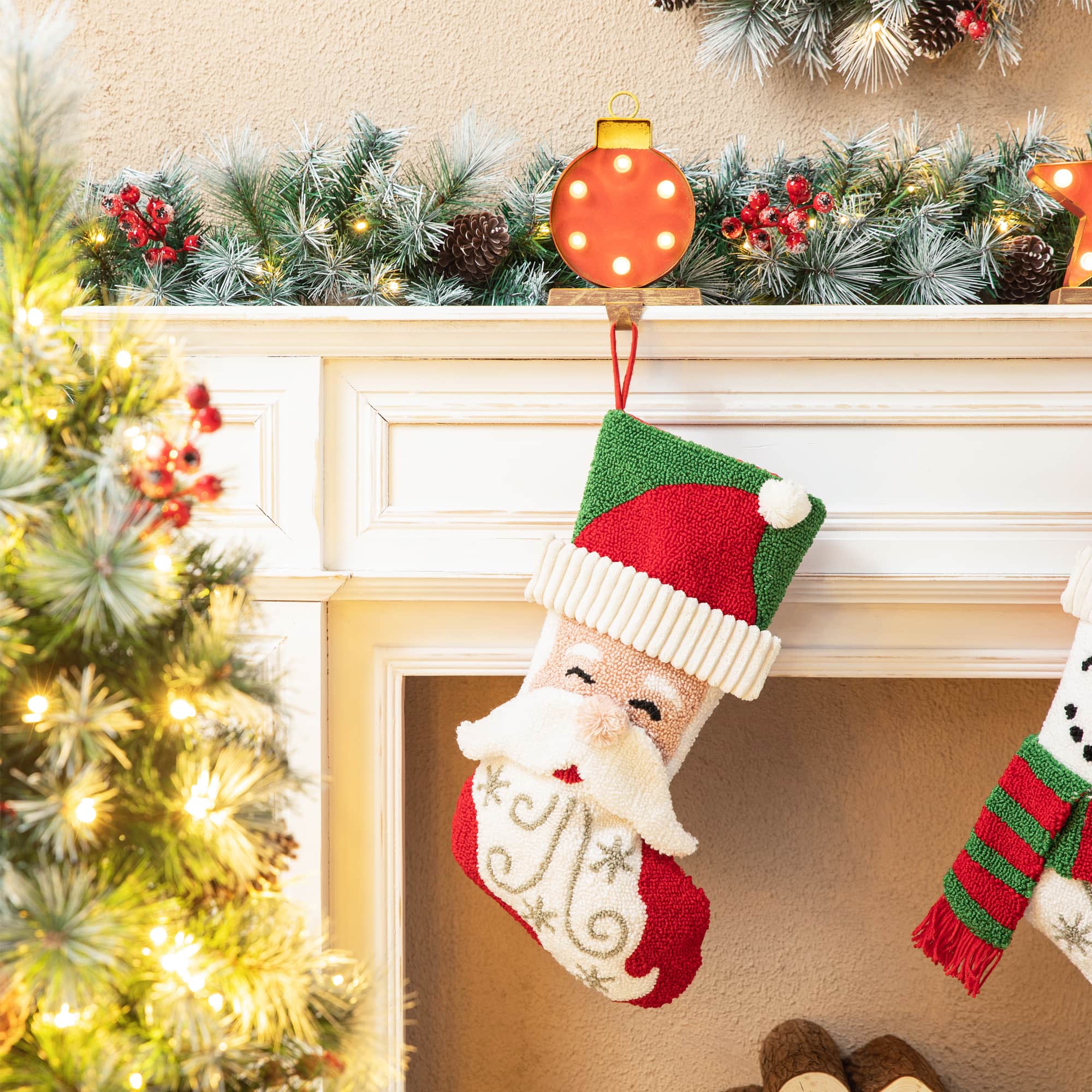 Glitzhome® 20.5" Santa & Snowman Hooked Stocking Set