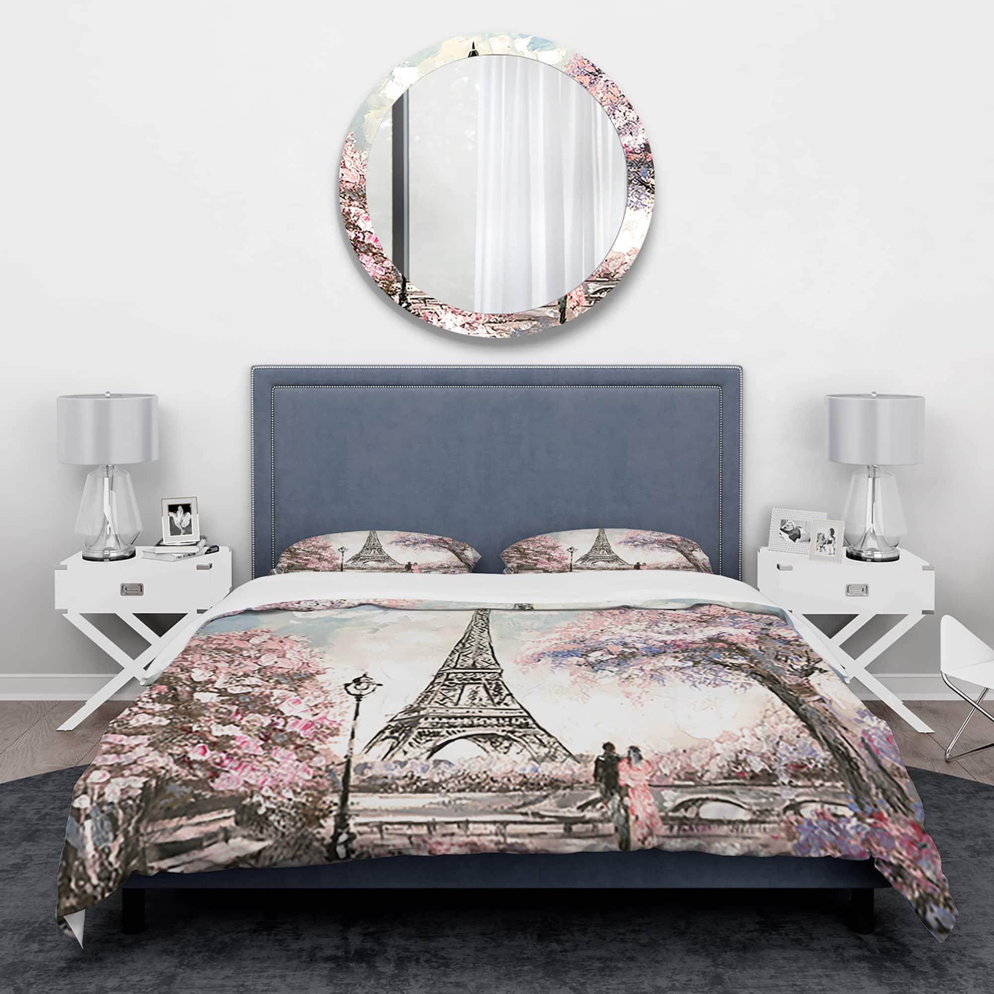Designart 'Eiffel with Pink Flowers' Global Inspired Bedding Set