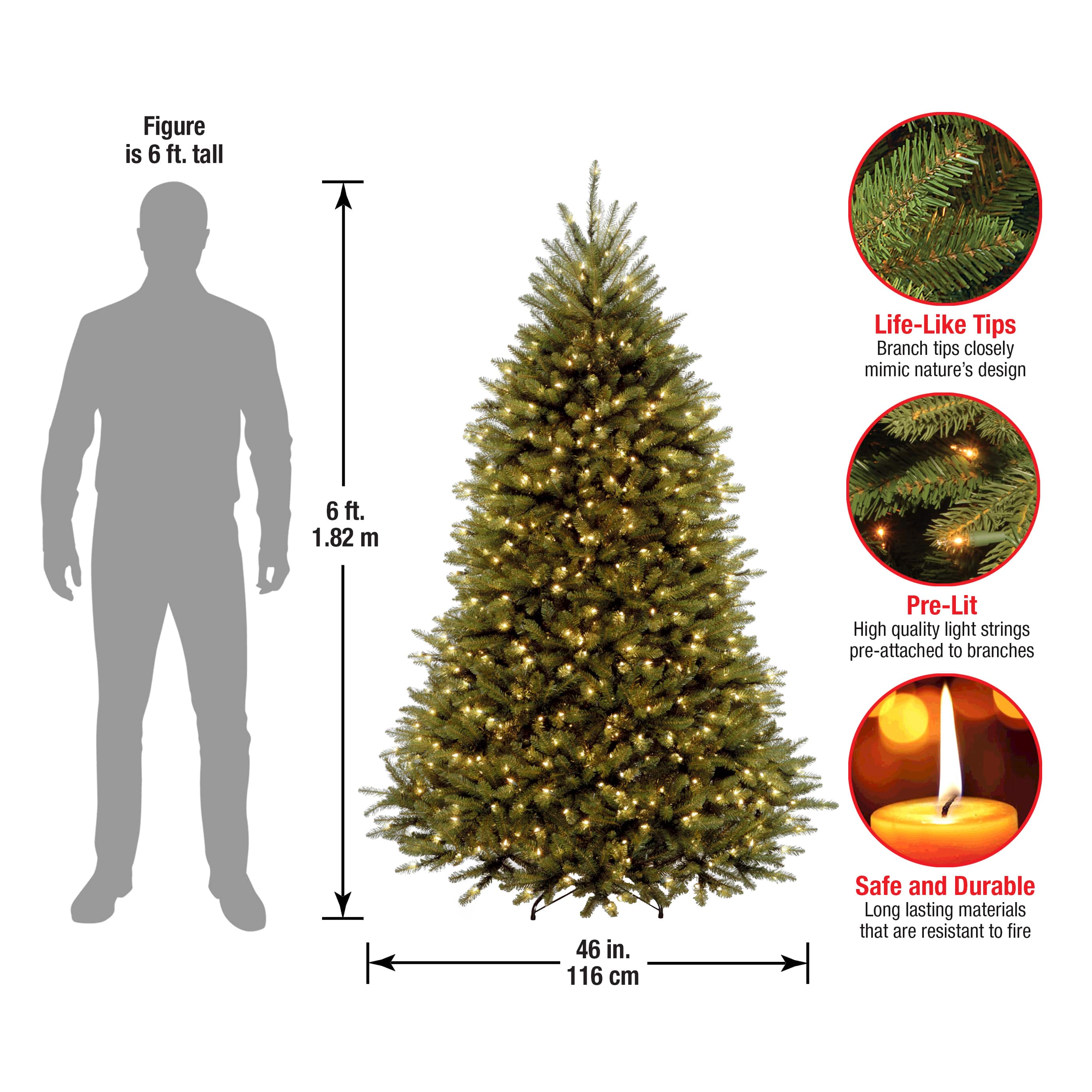 6 ft. Pre-Lit Dunhill® Fir Full Artificial Christmas Tree, Clear Lights
