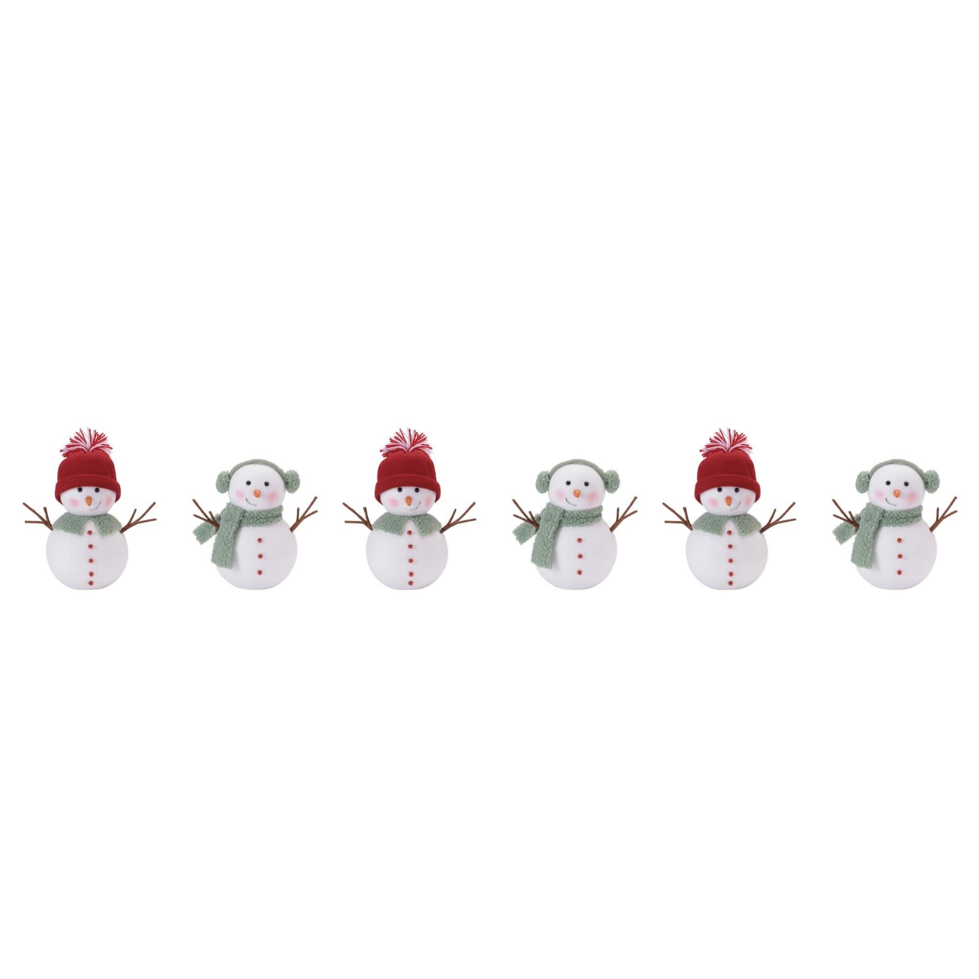 Melrose Snowman Plush Figurines with Knit Hats & Scarves Set