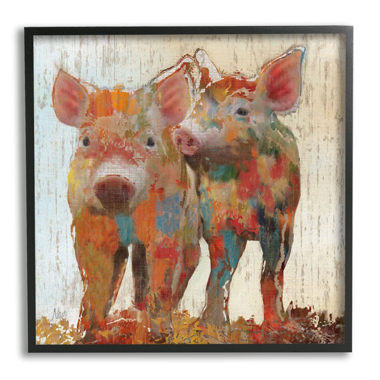 Stupell Industries Rustic Farm Pigs Abstract Contemporary Patchwork Pattern Framed Wall Art