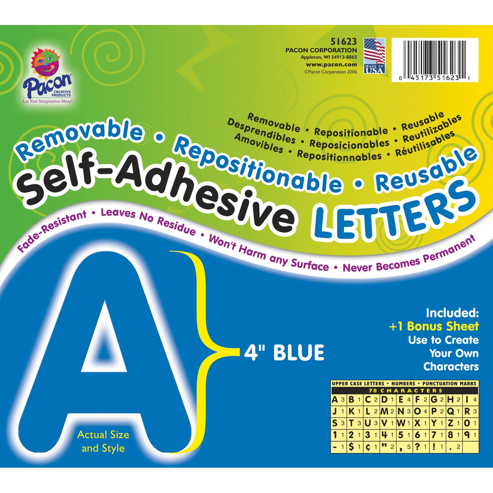 Pacon® Self-Adhesive letters, Blue puffy font, 4", 2 Packs of 156