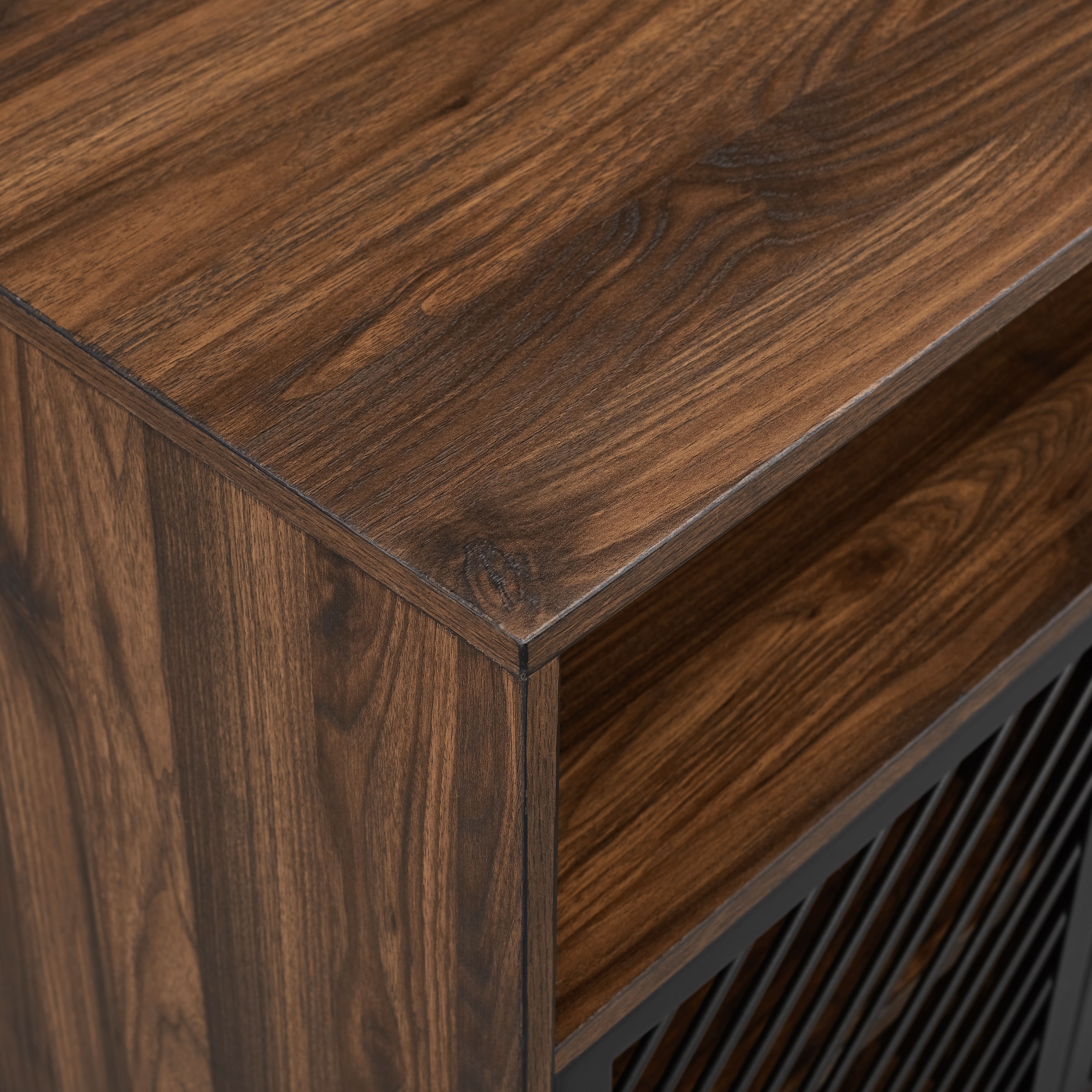 Walker Edison 32" Dark Walnut Modern Slanted Metal Door Accent Cabinet
