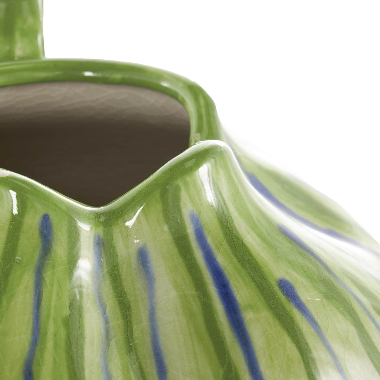 10.5" White Ceramic Vase with Green & Blue Drip Design & Handles