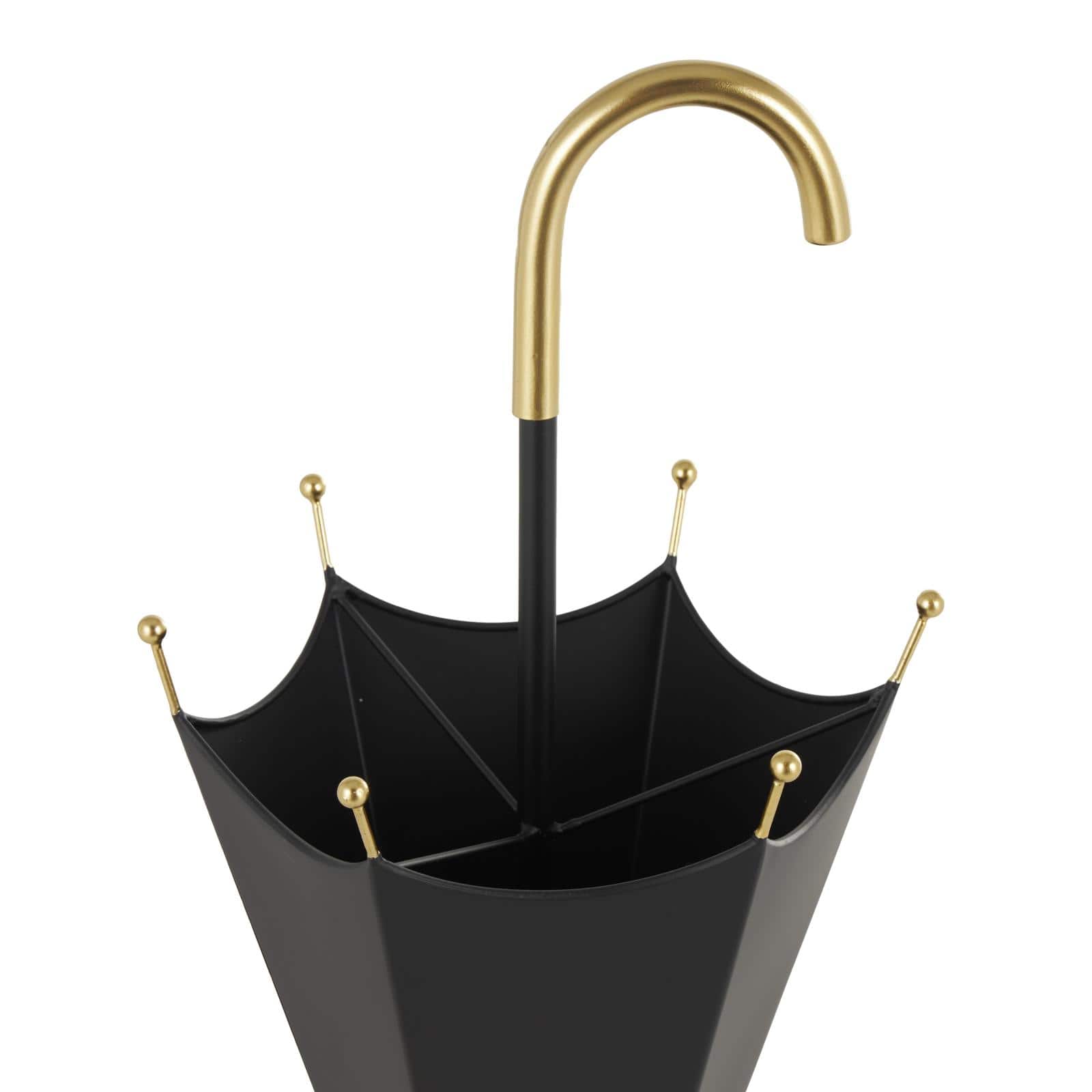 Black Metal Umbrella Stand with Gold Handle & Ball Details