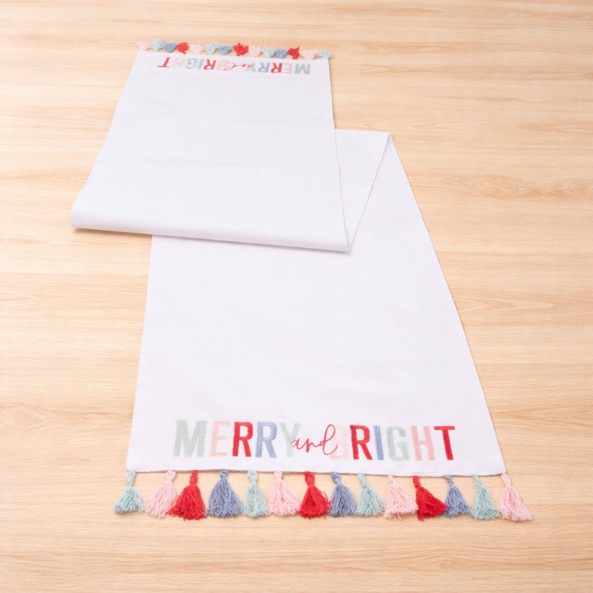 Melrose 72" x 14.5" Merry & Bright Tassel Table Runner
