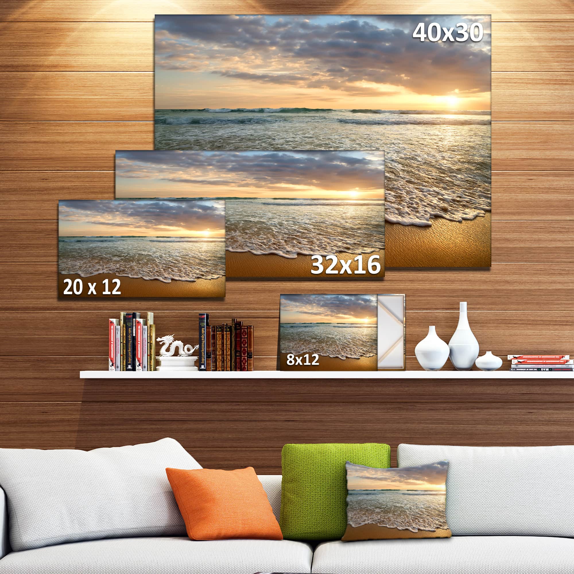 Designart - Bright Cloudy Sunset in Calm Ocean - Seashore Canvas Art Print