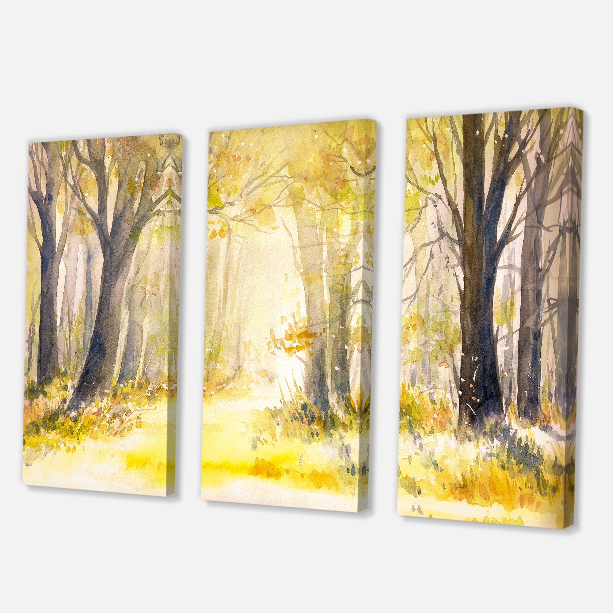 Designart - Bright Sunshine Through The Forest Trees I - Traditional Canvas Wall Art Print