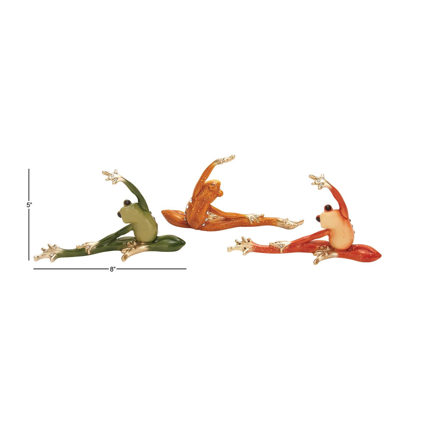 Set of 3 Gold Eclectic Polystone Frog Sculpture 8" x 5"