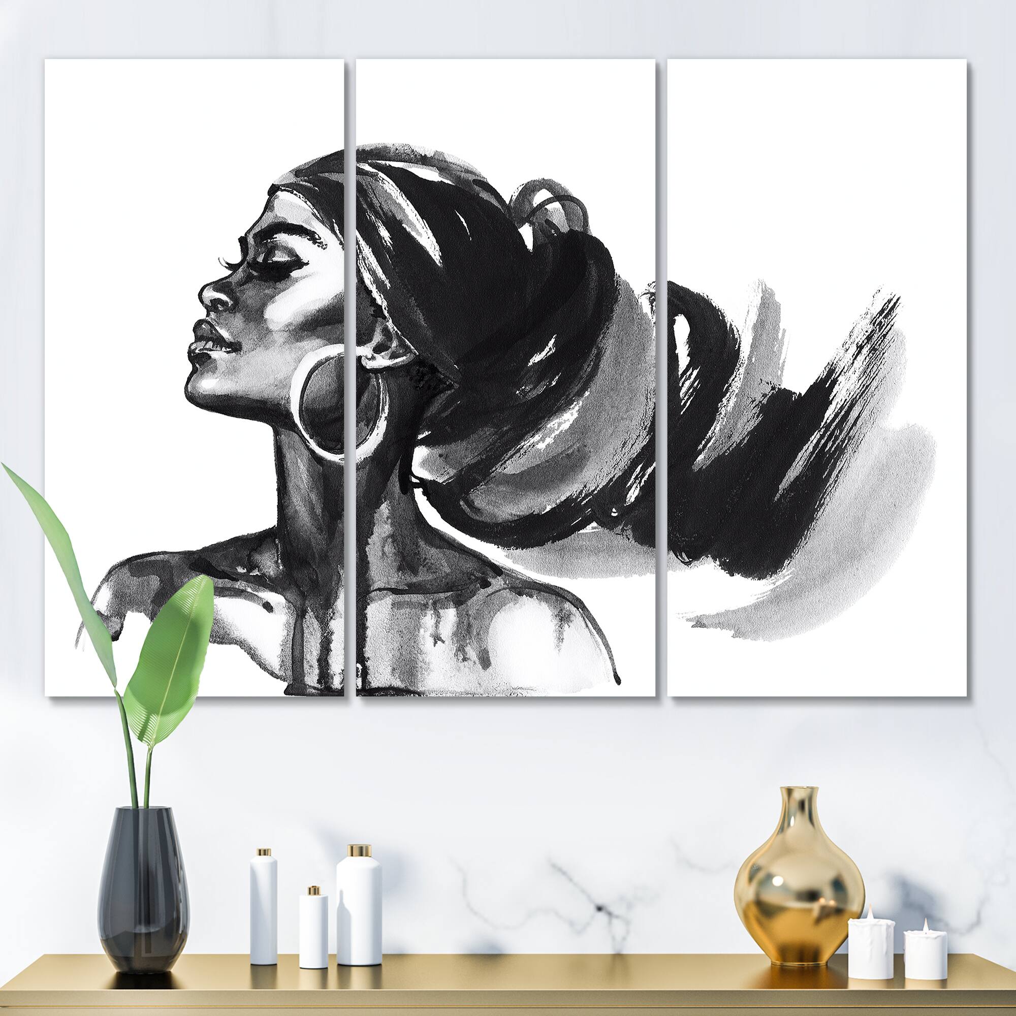 Designart - Monochrome Portrait of African American Woman IV - Modern Canvas Wall Art Print