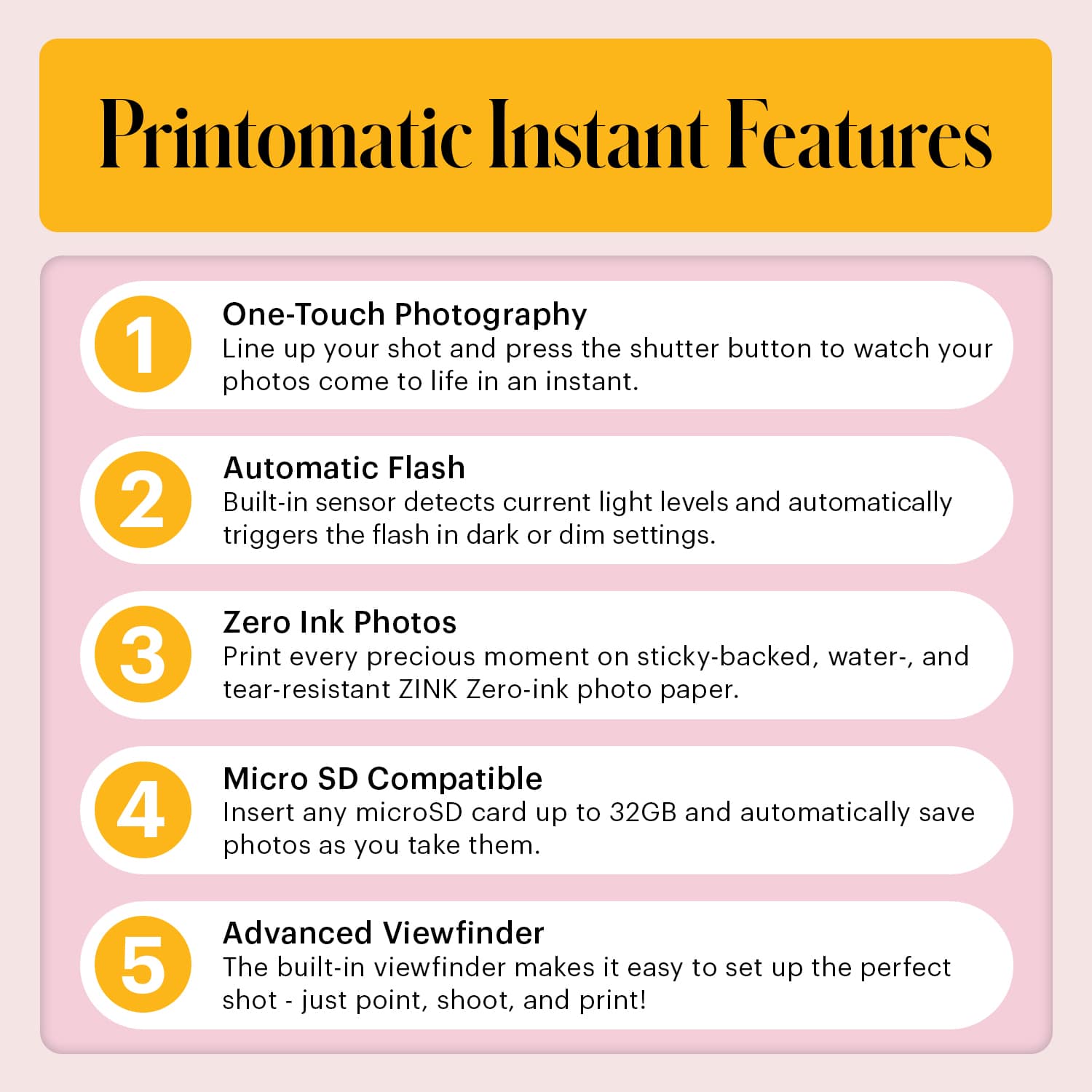 KODAK Printomatic Pink 5MP Instant Print Camera