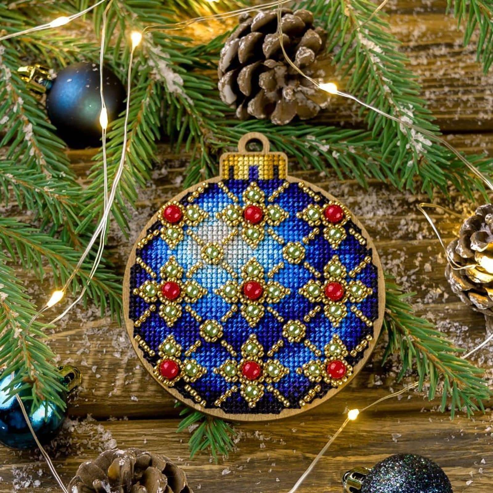 Wonderland Crafts Blue & Red Ornament Cross-Stitch Kit