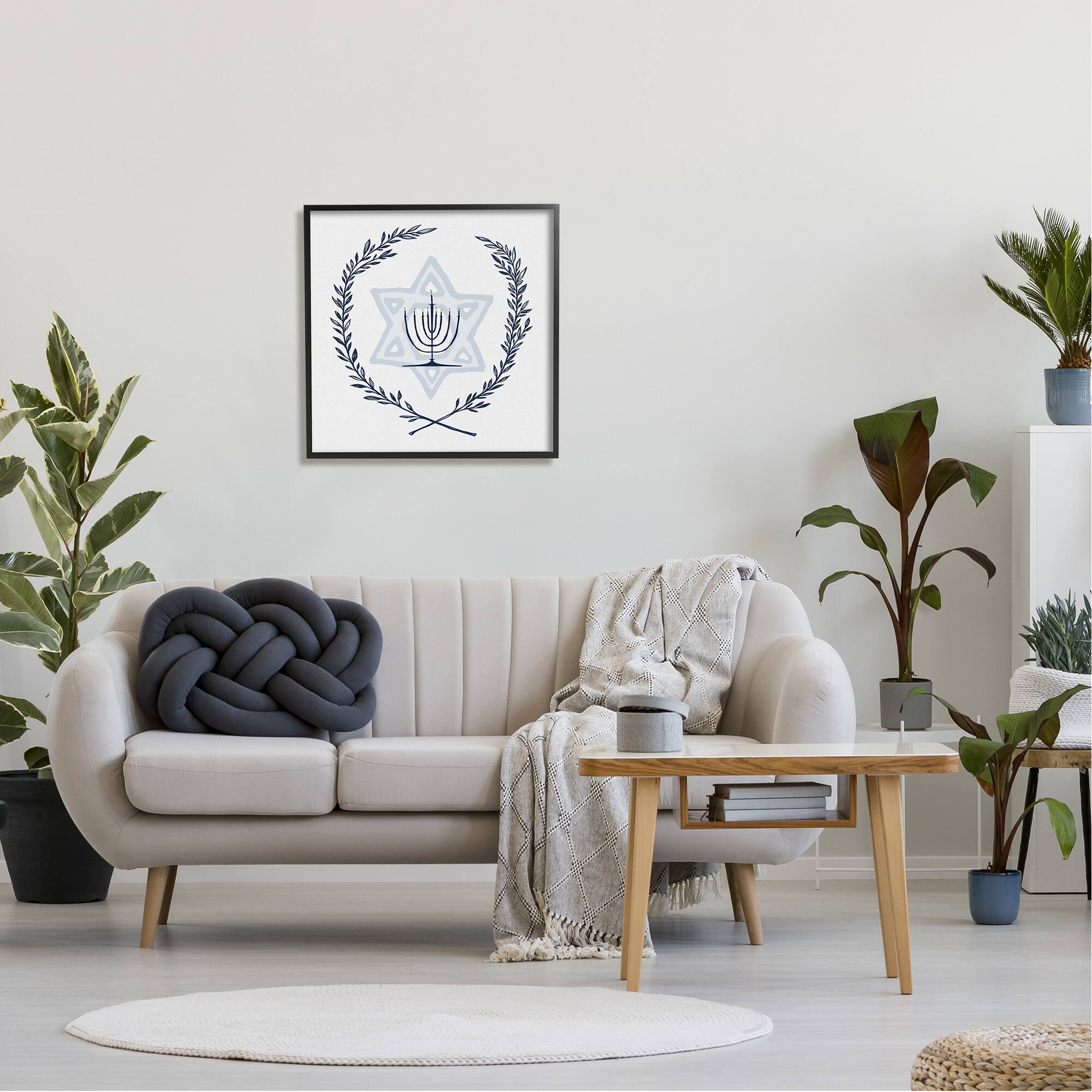 Stupell Industries Hanukkah Menorah Botanical Laurel Framed Giclee Art
