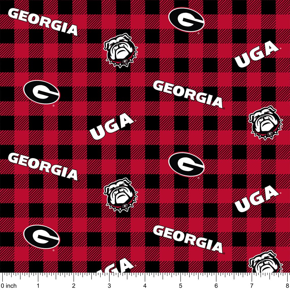 NCAA University of Georgia Bulldogs Buffalo Plaid Cotton Fabric