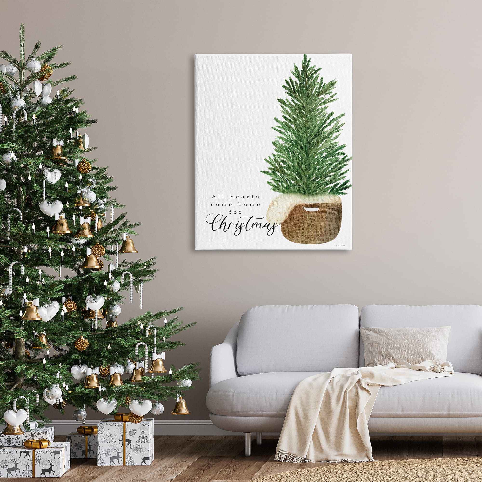 Stupell Industries All Hearts Home For Christmas Phrase Canvas Wall Art