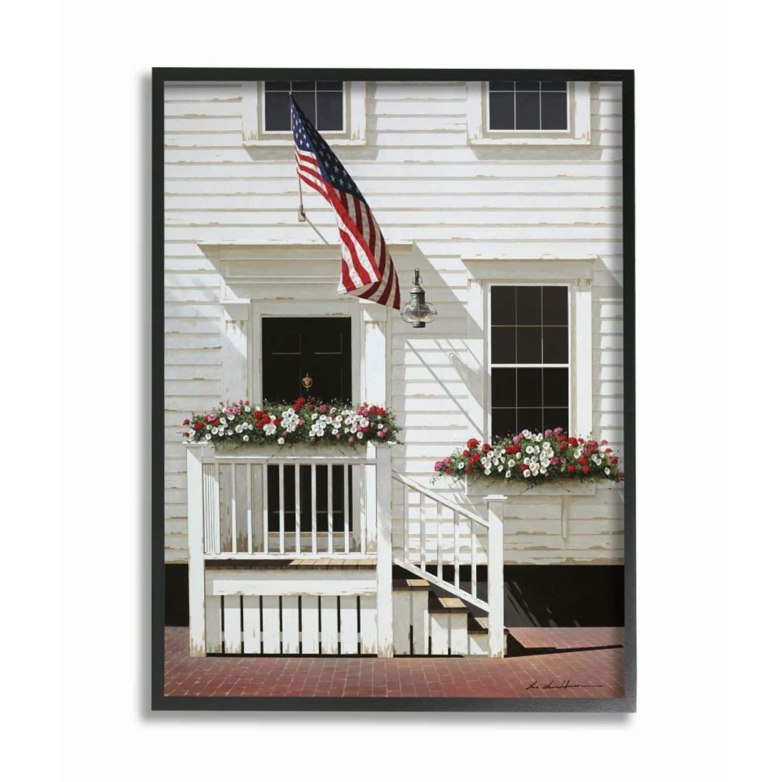 Stupell Industries Rural Americana Town House Print with Black Frame Wall Accent