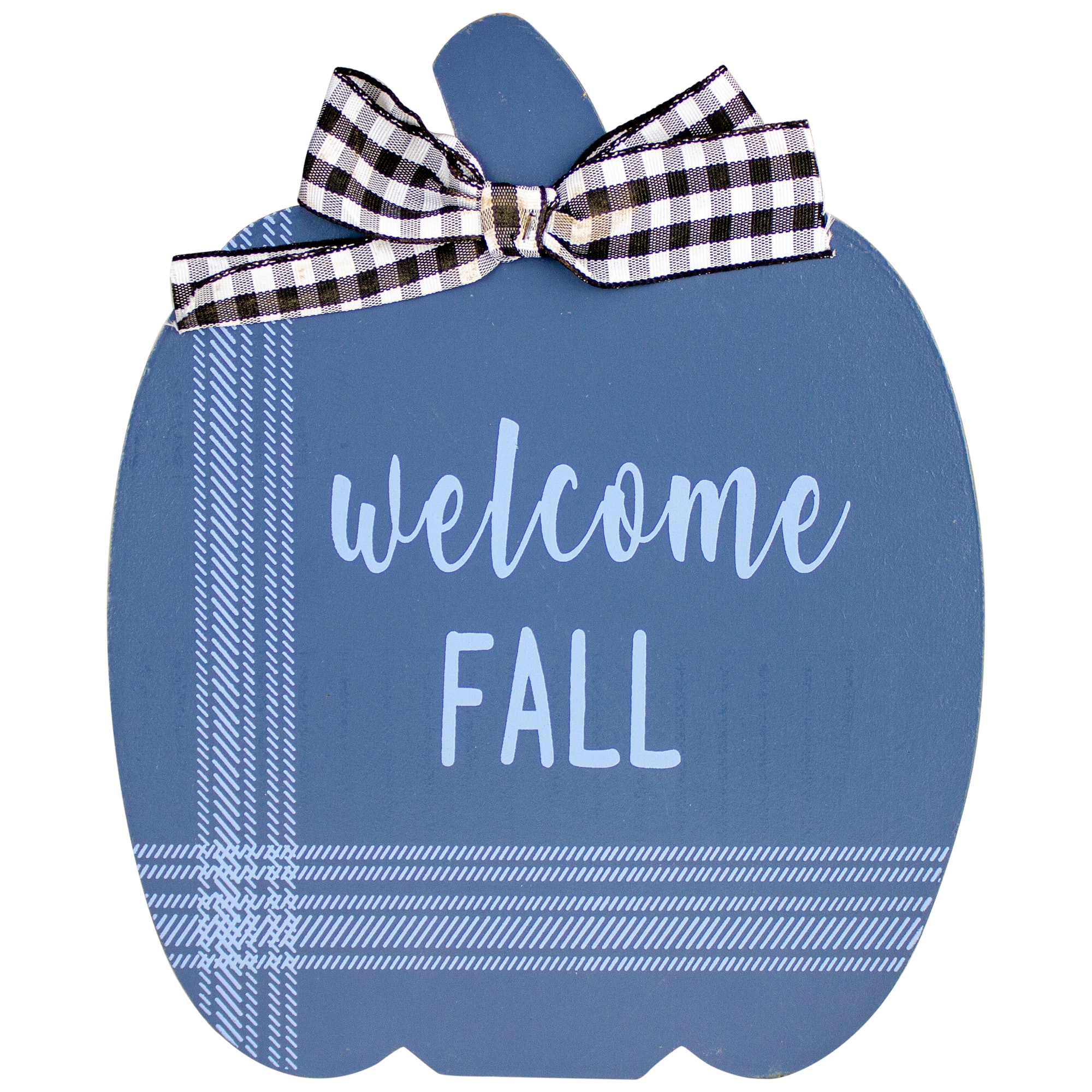 8" Blue & Beige Fall Harvest Wooden Pumpkin Welcome Plaque Set