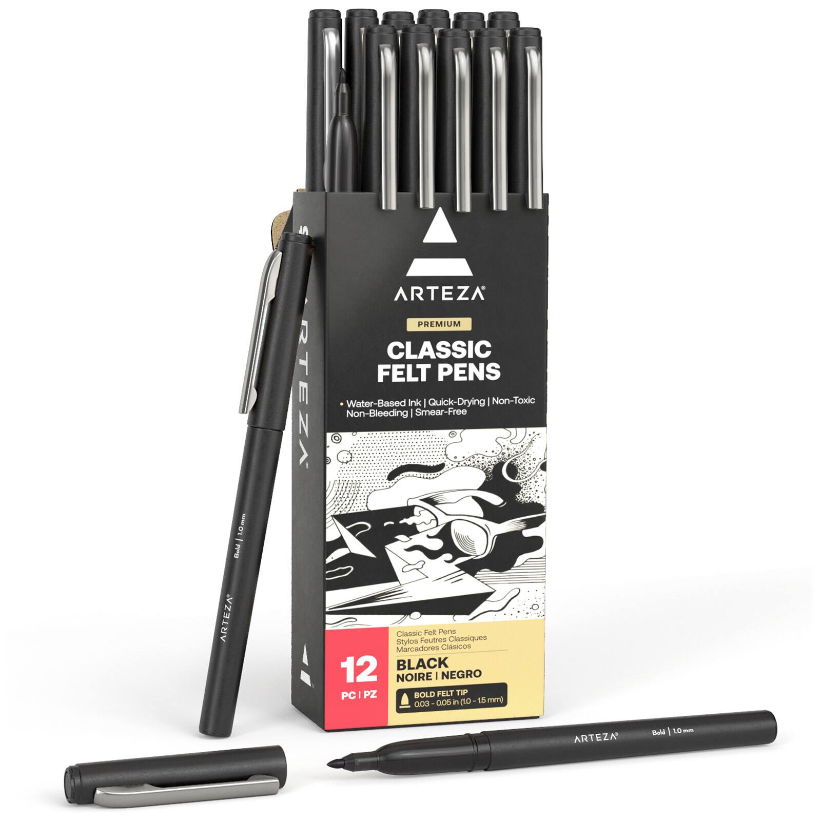Arteza® Black Bold Tip Classic Felt Pens, 12ct.