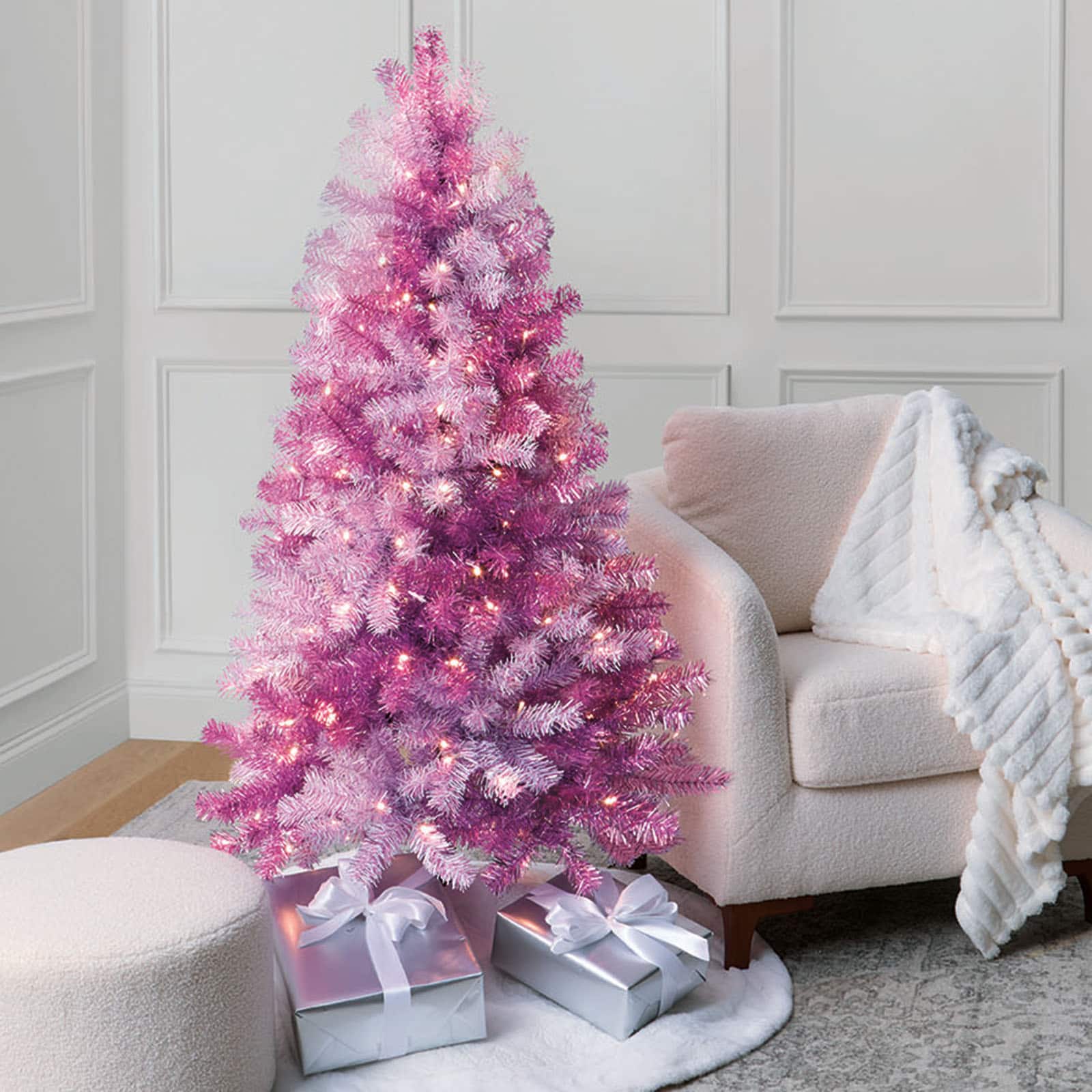 5ft. Pre-Lit Peppermint Pine Artificial Christmas Tree, Warm White