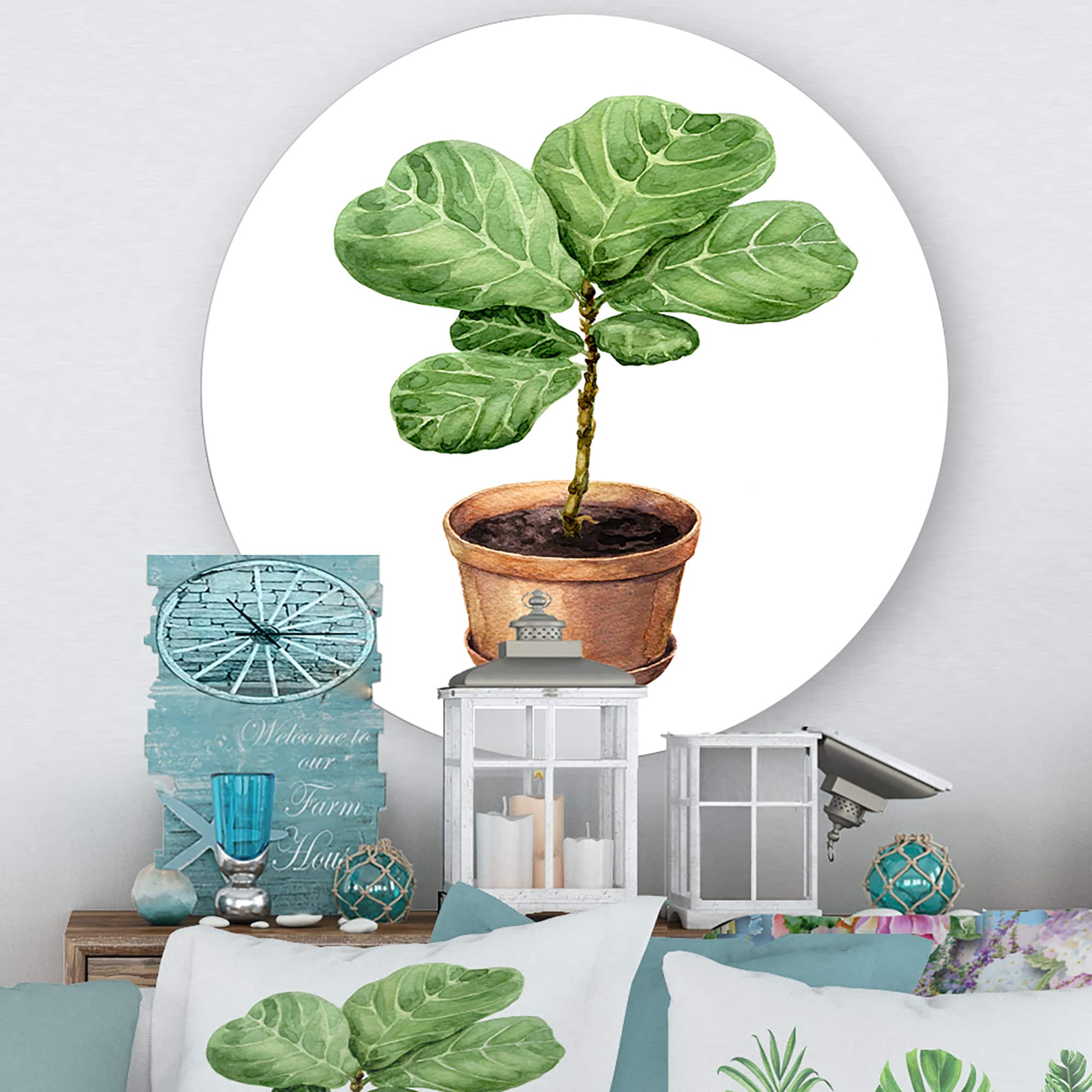 Designart - Ficus Lyre In Clay Flowerpot