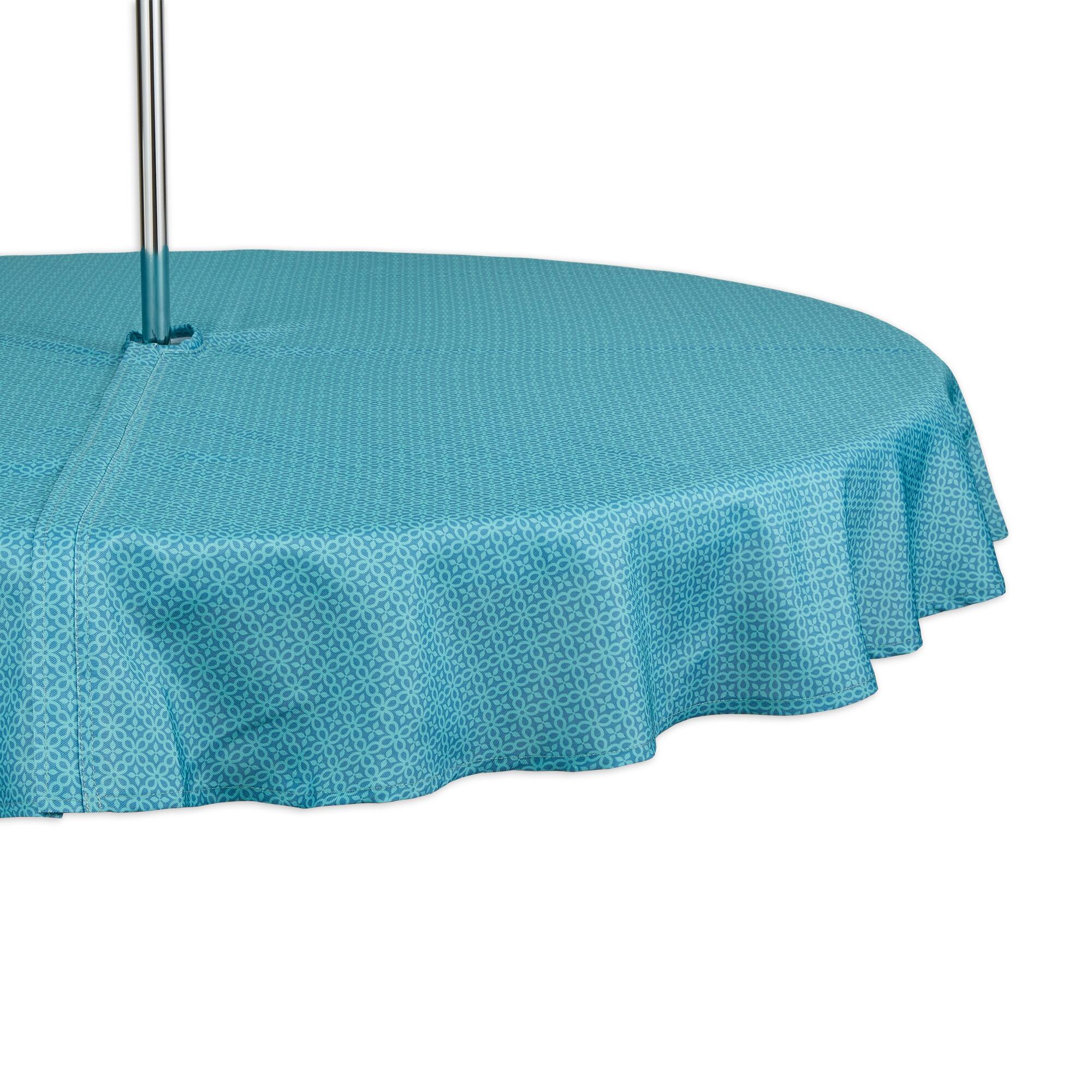 DII® Storm Blue Tonal Lattice Print Outdoor Tablecloth with Zipper, 60 Round