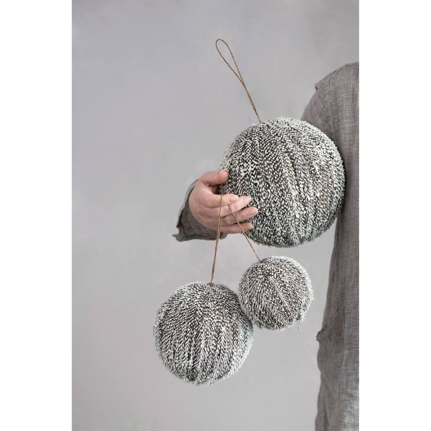 Hello Honey® 6" Snow Finish Brown Textured Plastic Ball Ornament
