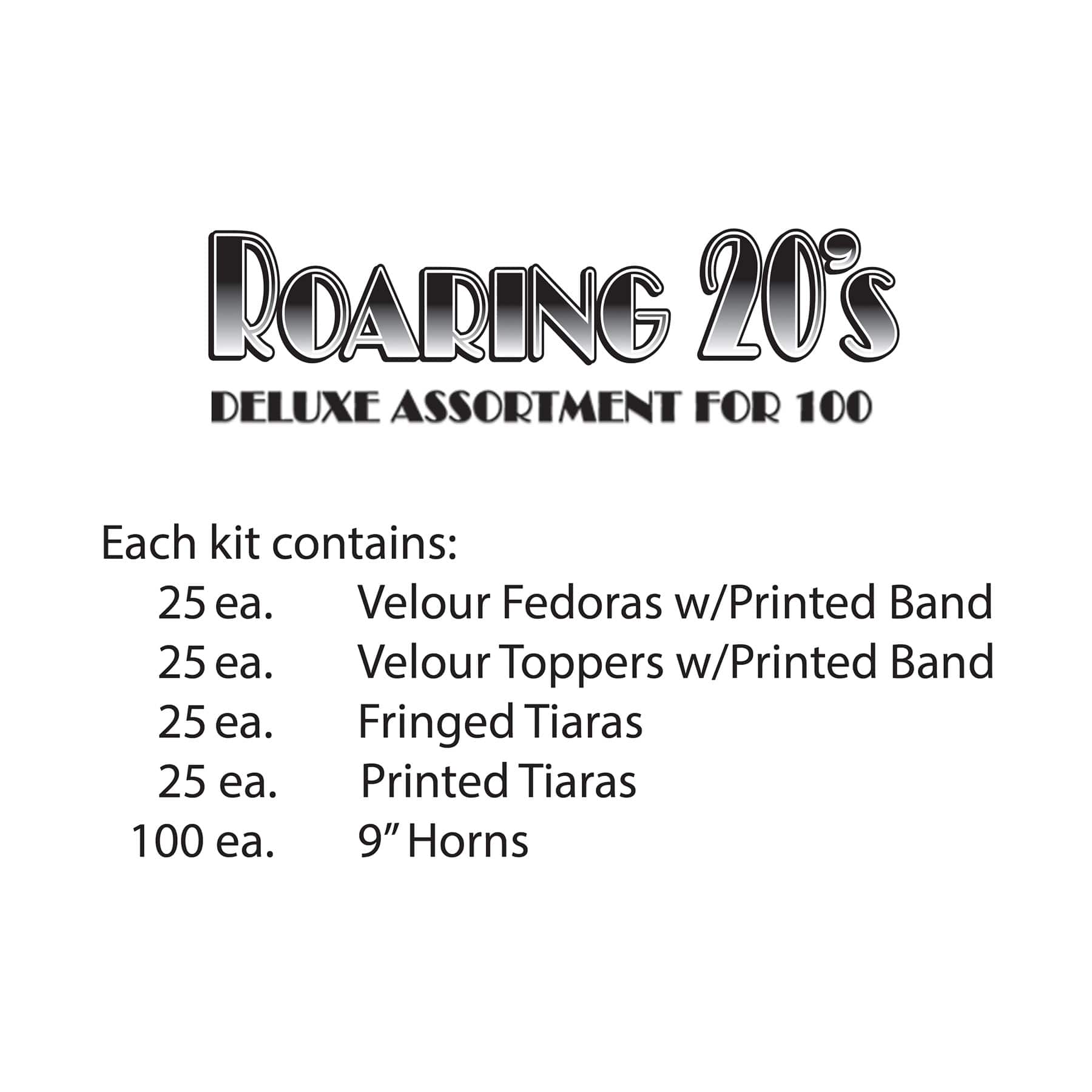 Beistle Black & White New Year Roaring 20's Deluxe Party Favor Kit for 100