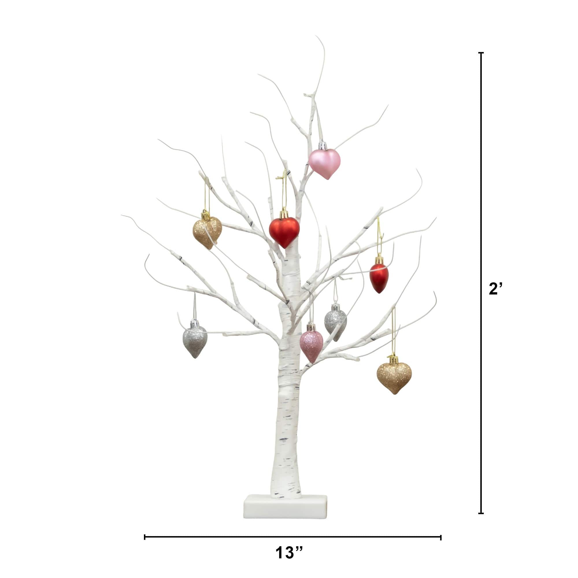 2ft. Pre-Lit Artificial Valentine's Day Twig Tree with 24 Warm White LED Lights and Heart Ornaments