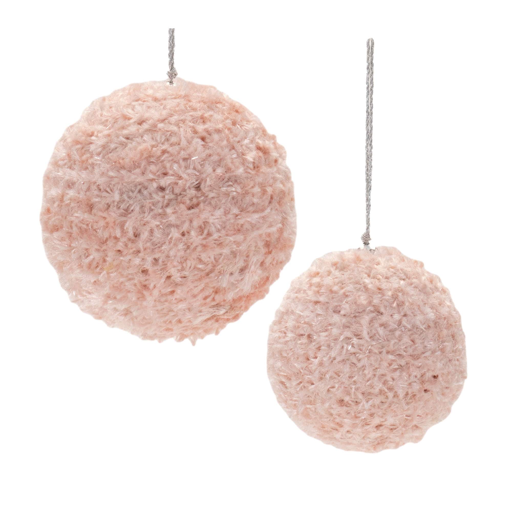 Melrose Pink Furry Ball Ornaments Set