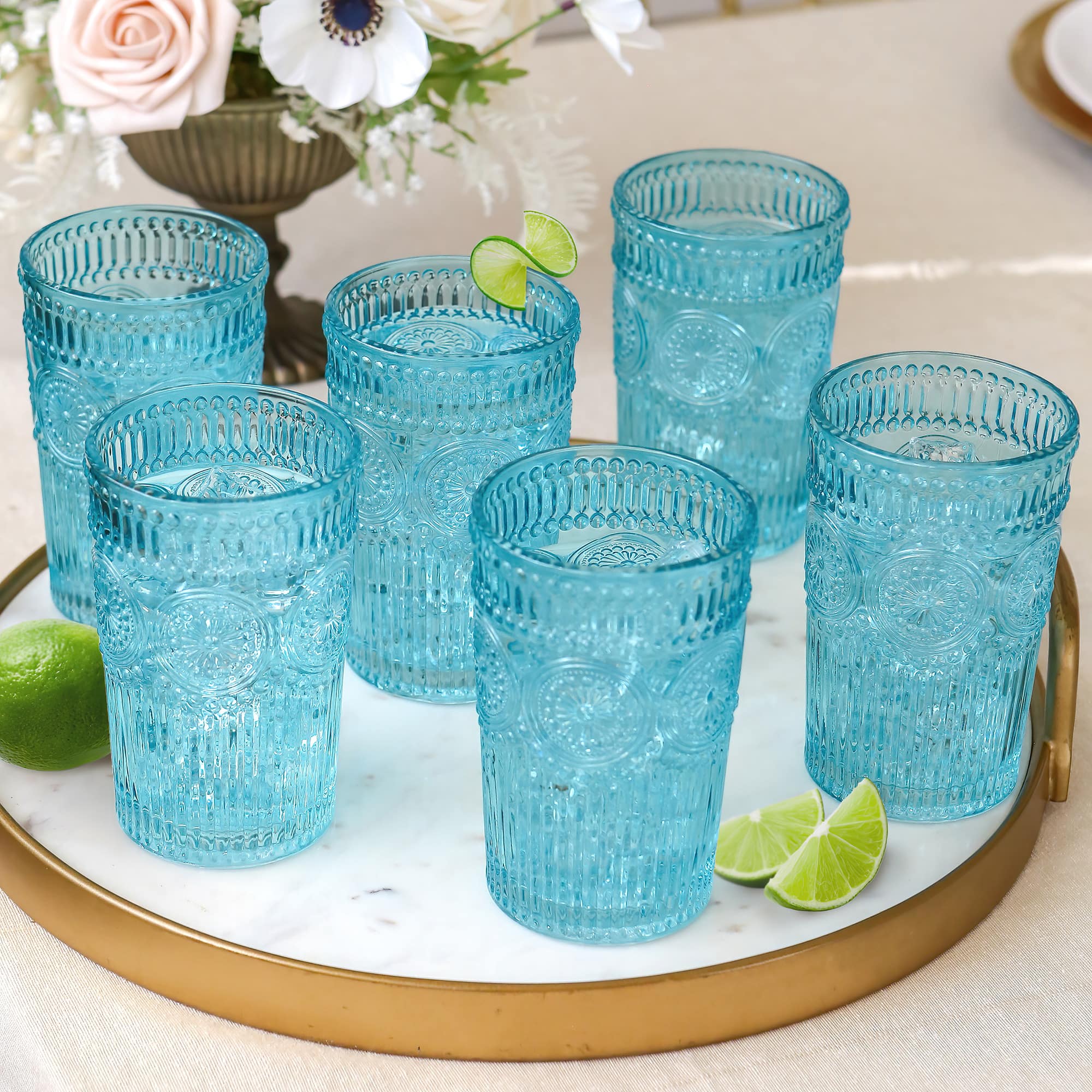 Kate Aspen® 13oz. Vintage Textured Aqua Blue Drinking Glasses, 6ct.
