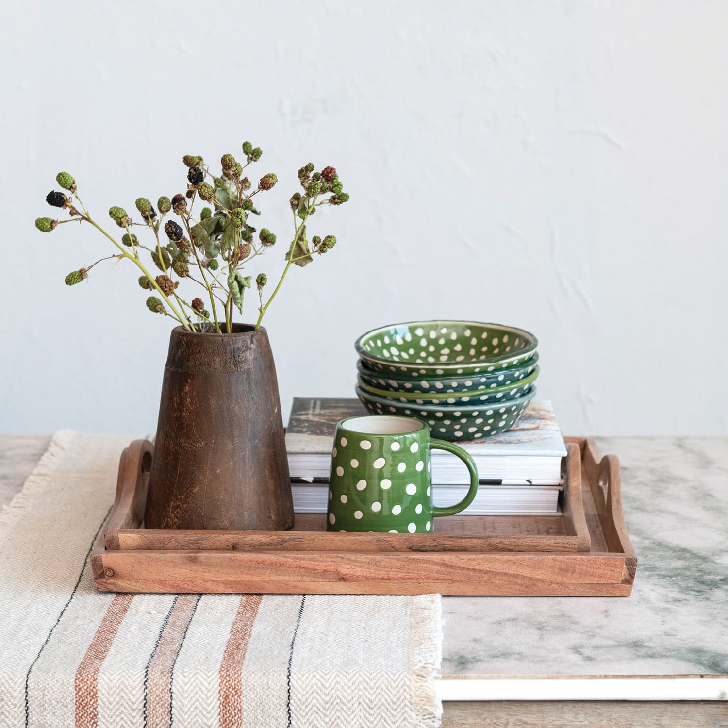 Hello Honey® Natural Square Acacia Wood Handled Stacking Tray Set