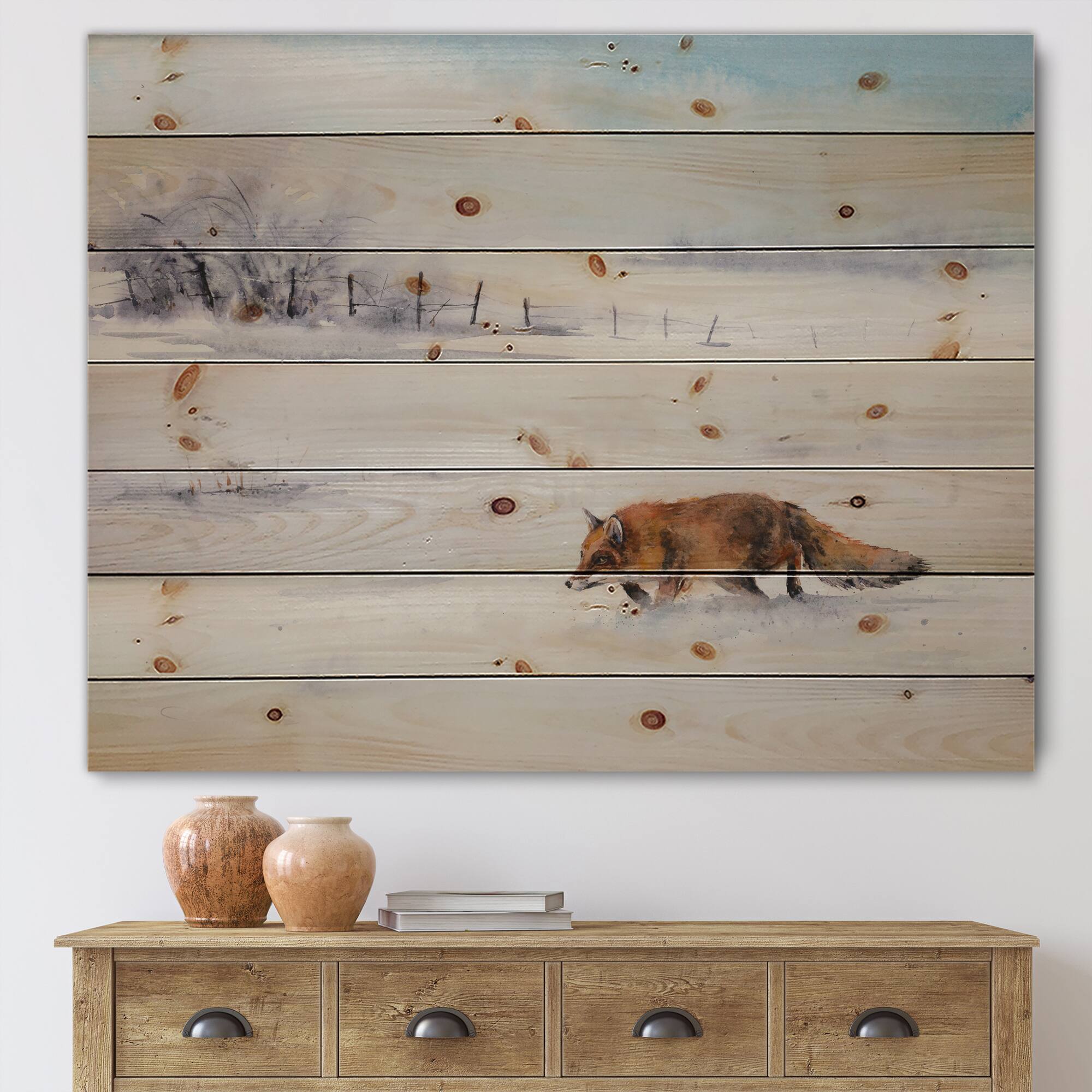 Designart - Red Fox Running In White Snow I