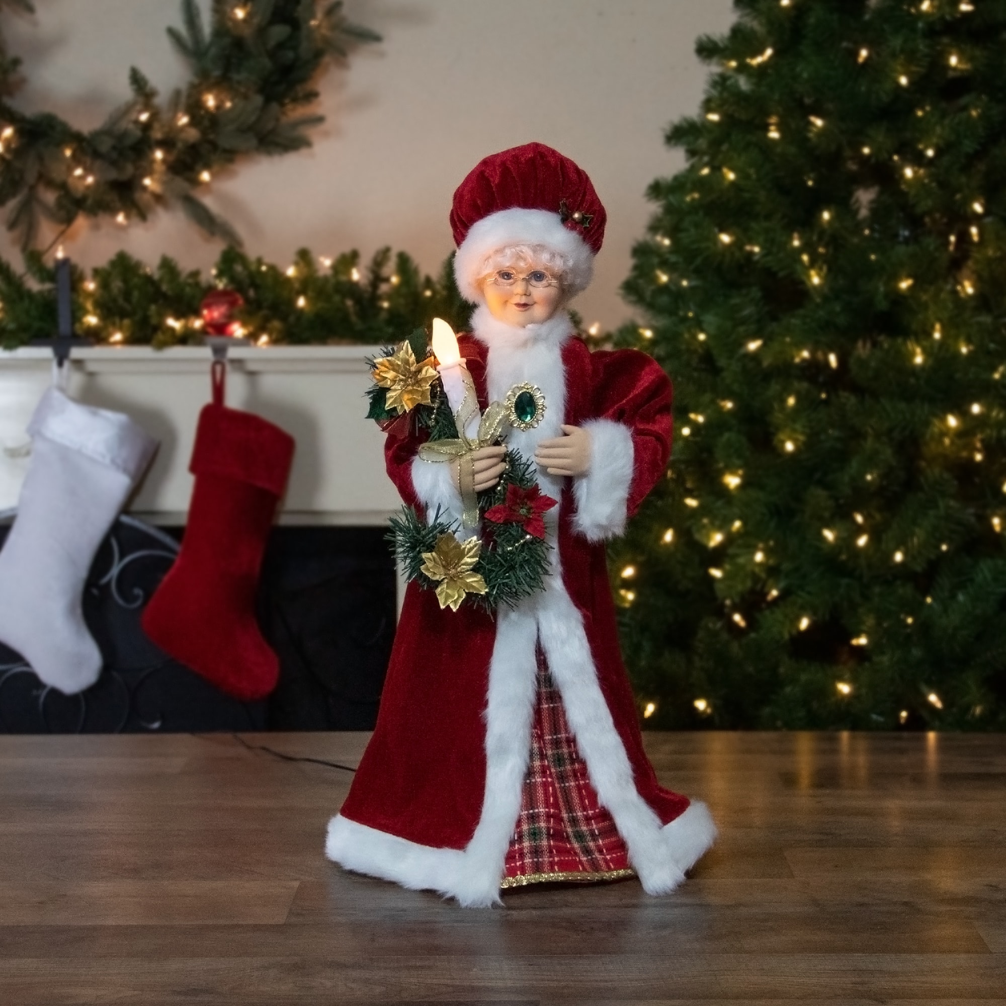 24" Animated Mrs. Claus with Lighted Candle Musical Christmas Figure