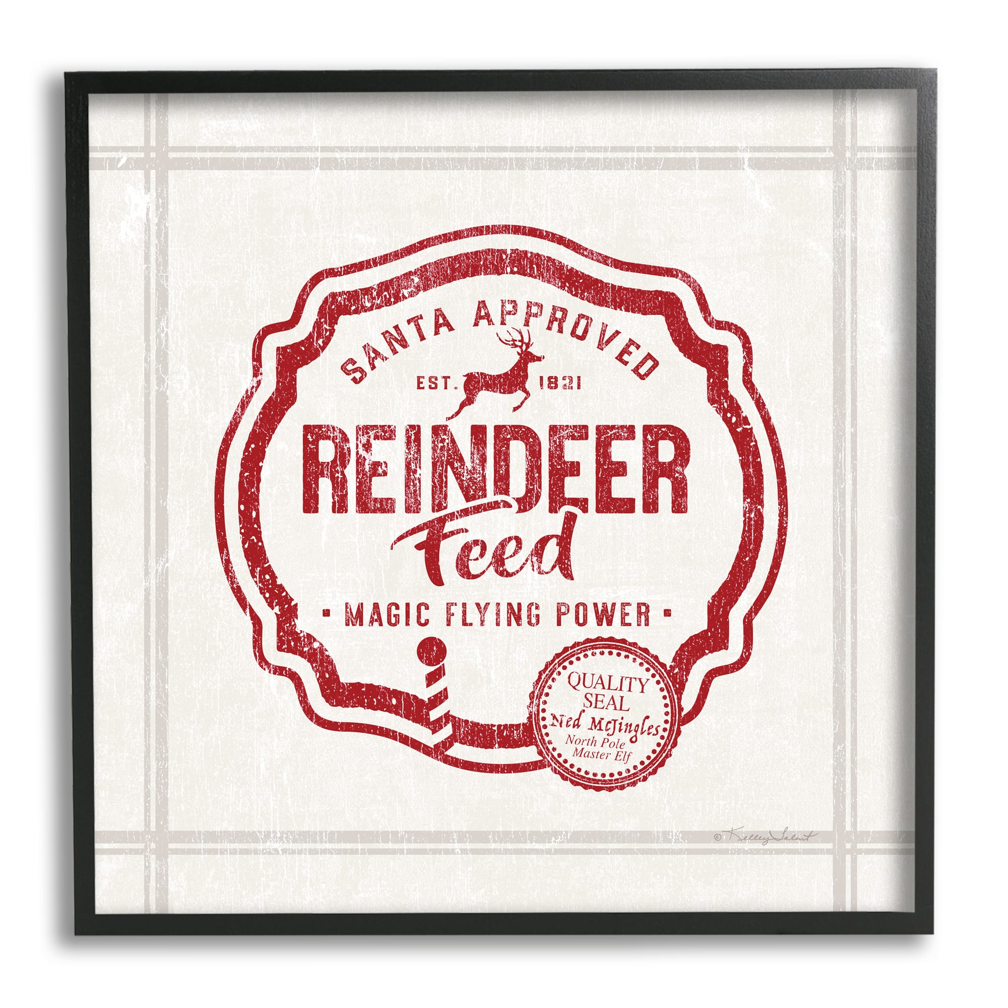 Stupell Industries Vintage Christmas Reindeer Feed Framed Giclee Art