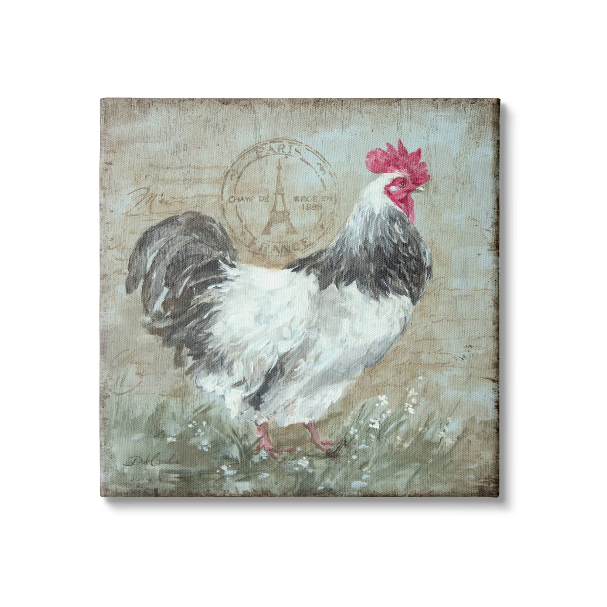 Stupell Industries Traditional Farm Rooster Vintage Parisian Stamp Rustic Animal Canvas Wall Art