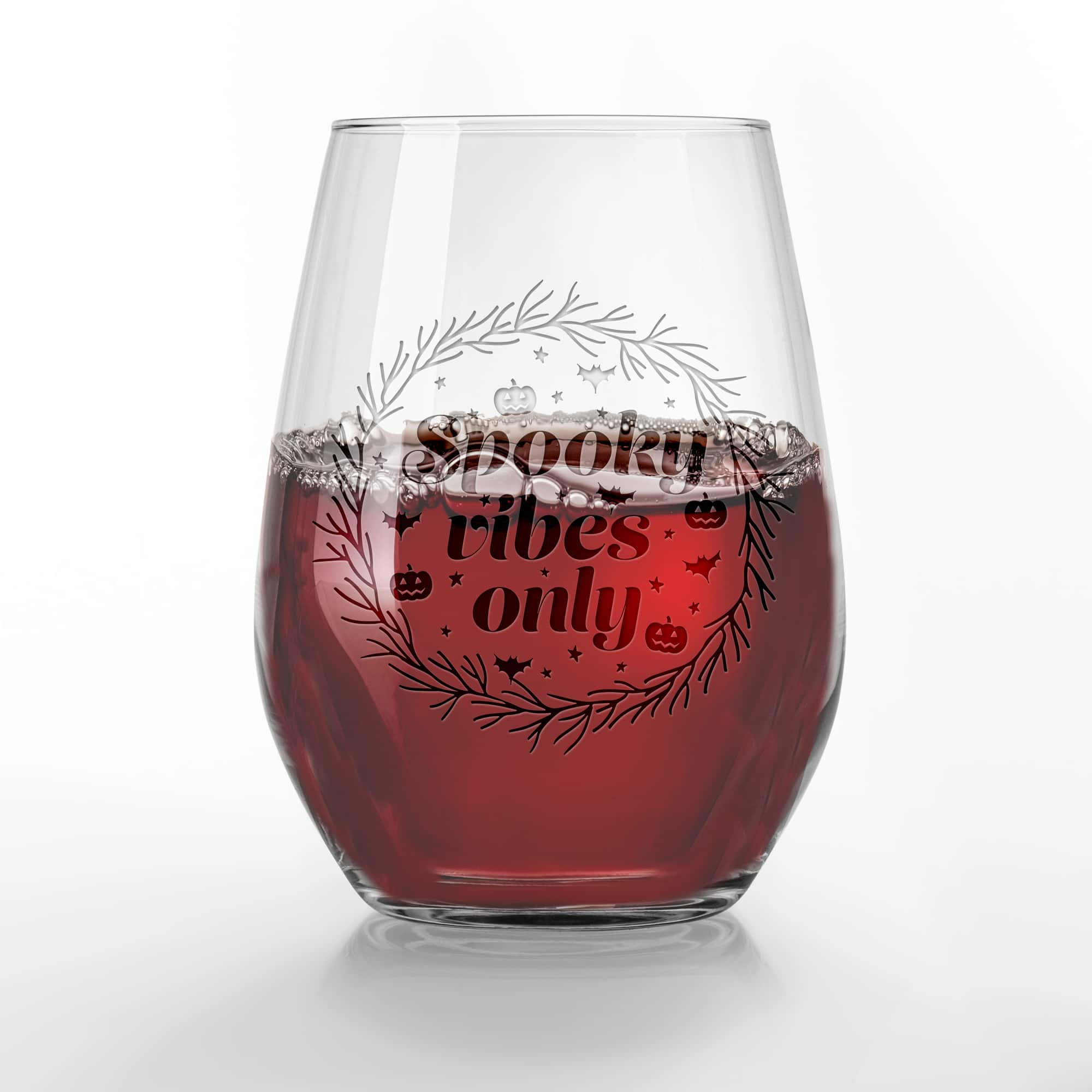 Spooky Vibes Only 15oz. Engraved Stemless Wine Glass