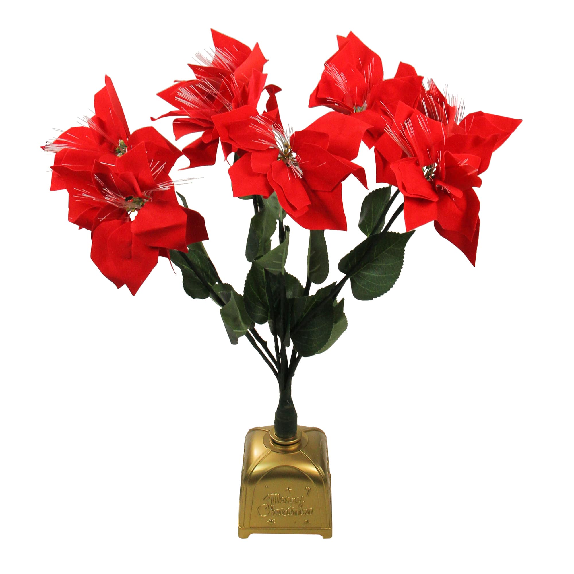 20" Red & Green Pre-Lit Fiber Optic Poinsettia Christmas Plant