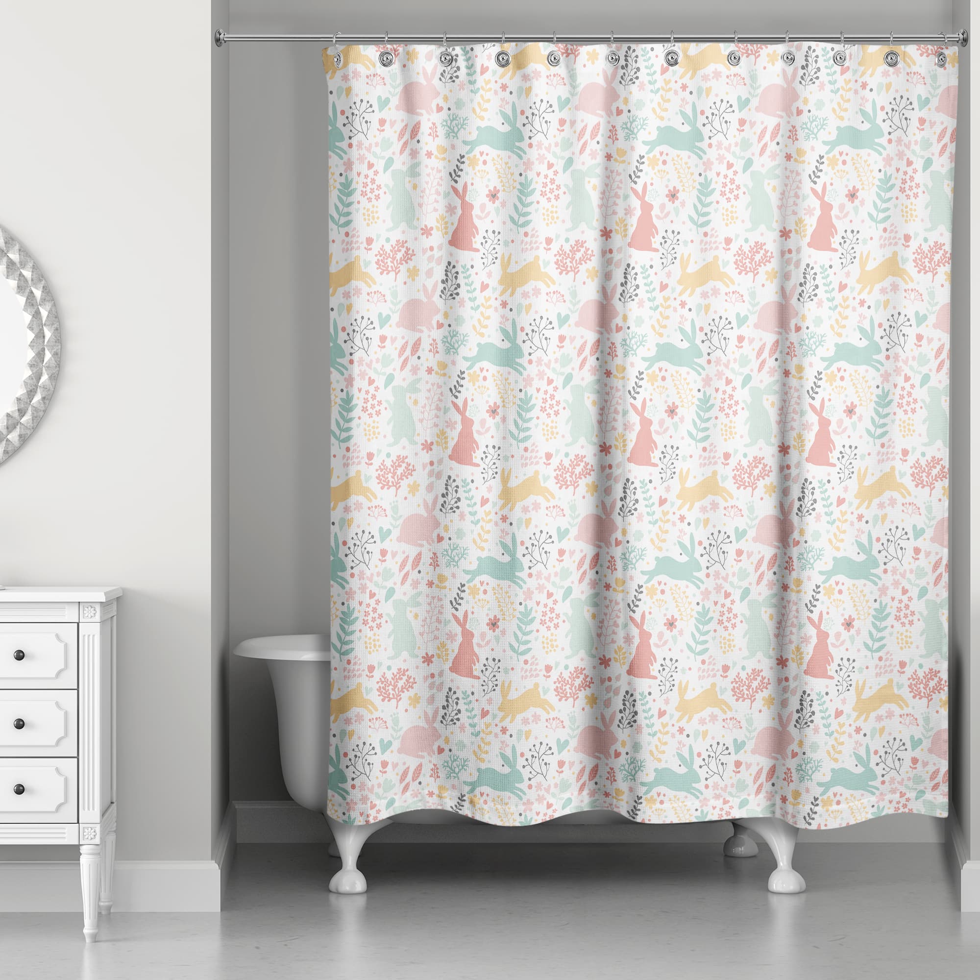 Scandinavian Bunny Pattern 71" x 74" Shower Curtain