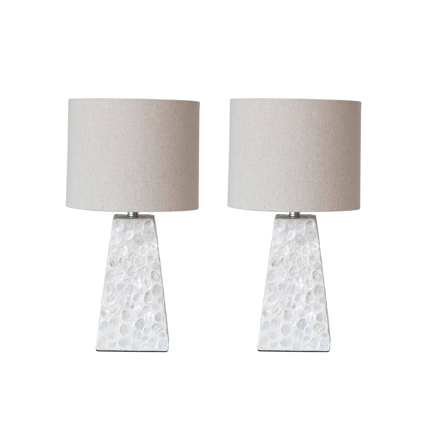 Hello Honey® 18" White Capiz & Reclaimed Wood Table Lamp with Linen Shade, 2ct.