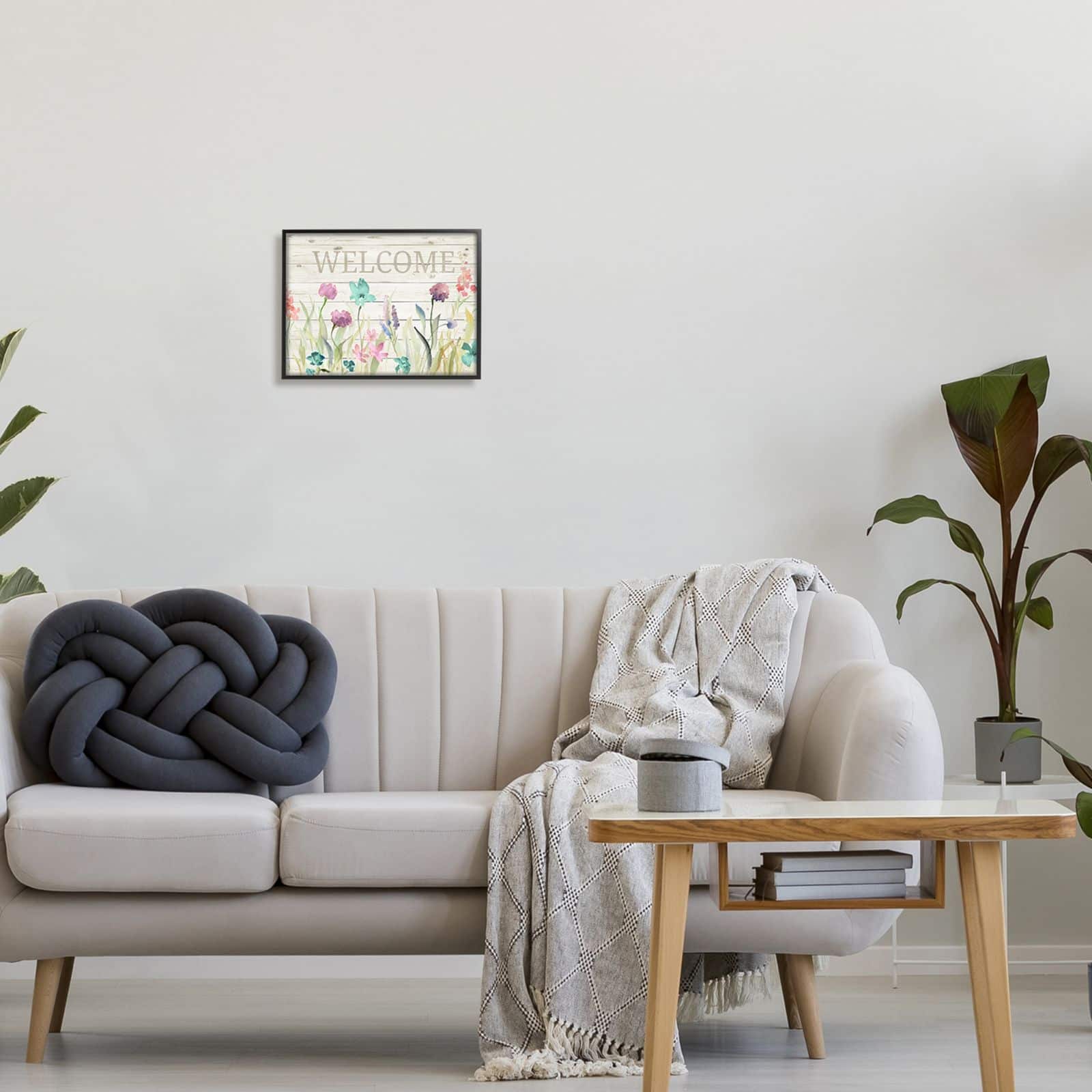 Stupell Industries Welcome Sign Spring Wildflower Meadow Rustic Pattern Framed Wall Art