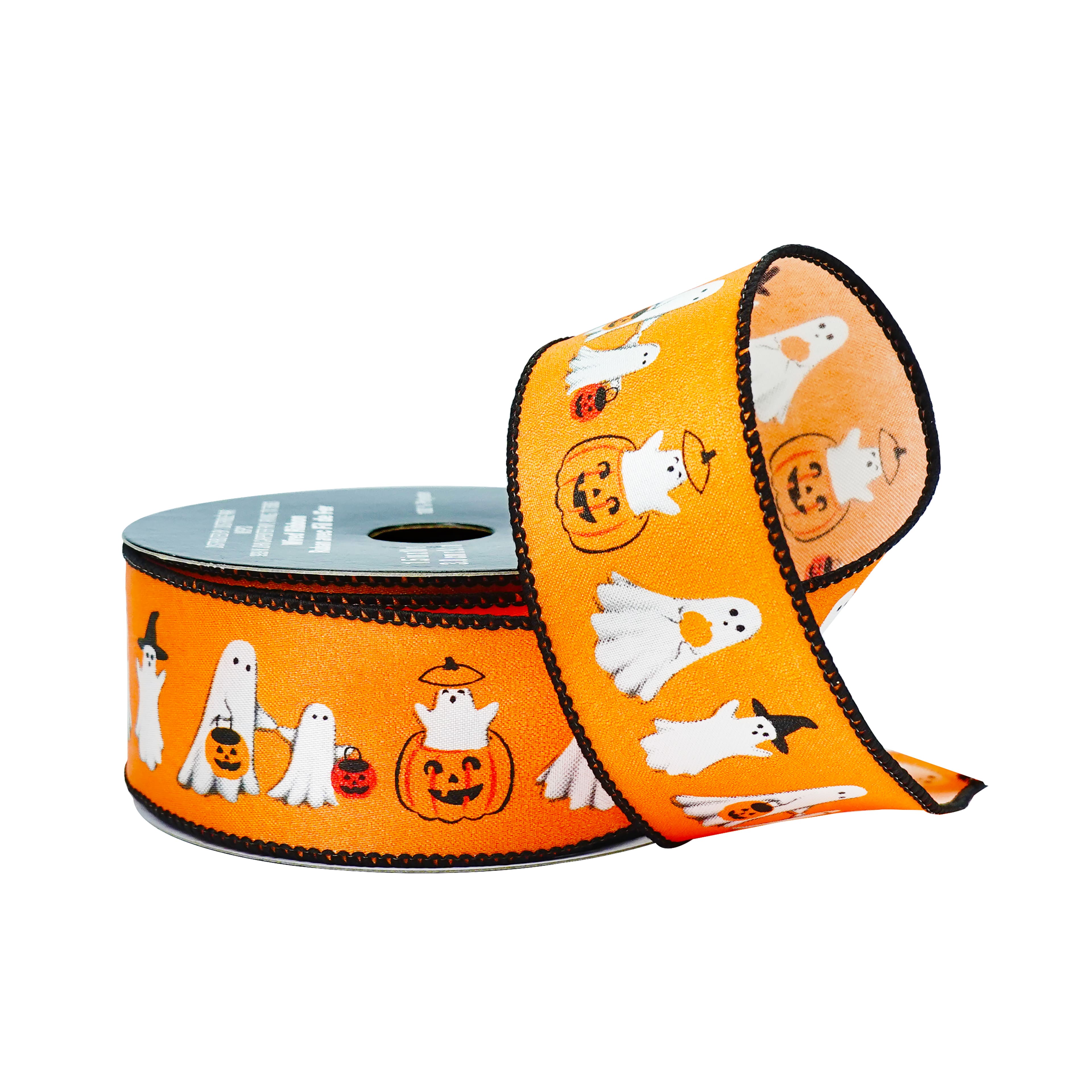1.5" x 10yd. Orange Ghosts & Jack-o'-Lanterns Wired Ribbon by Celebrate It®