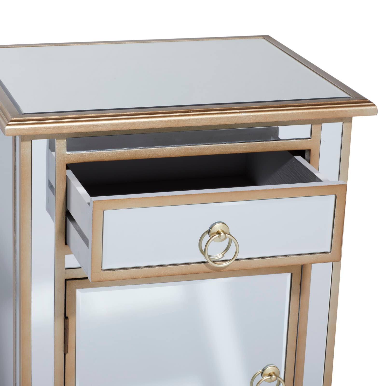 Beige Mirror Glam Cabinet, 30" x 19" x 15"