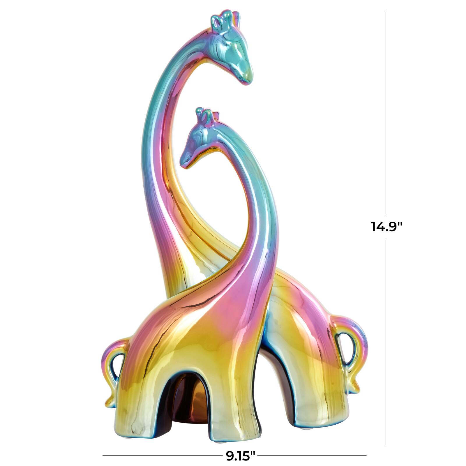 15" Multicolor Ceramic Giraffe Sculpture with Rainbow Shimmer Finish