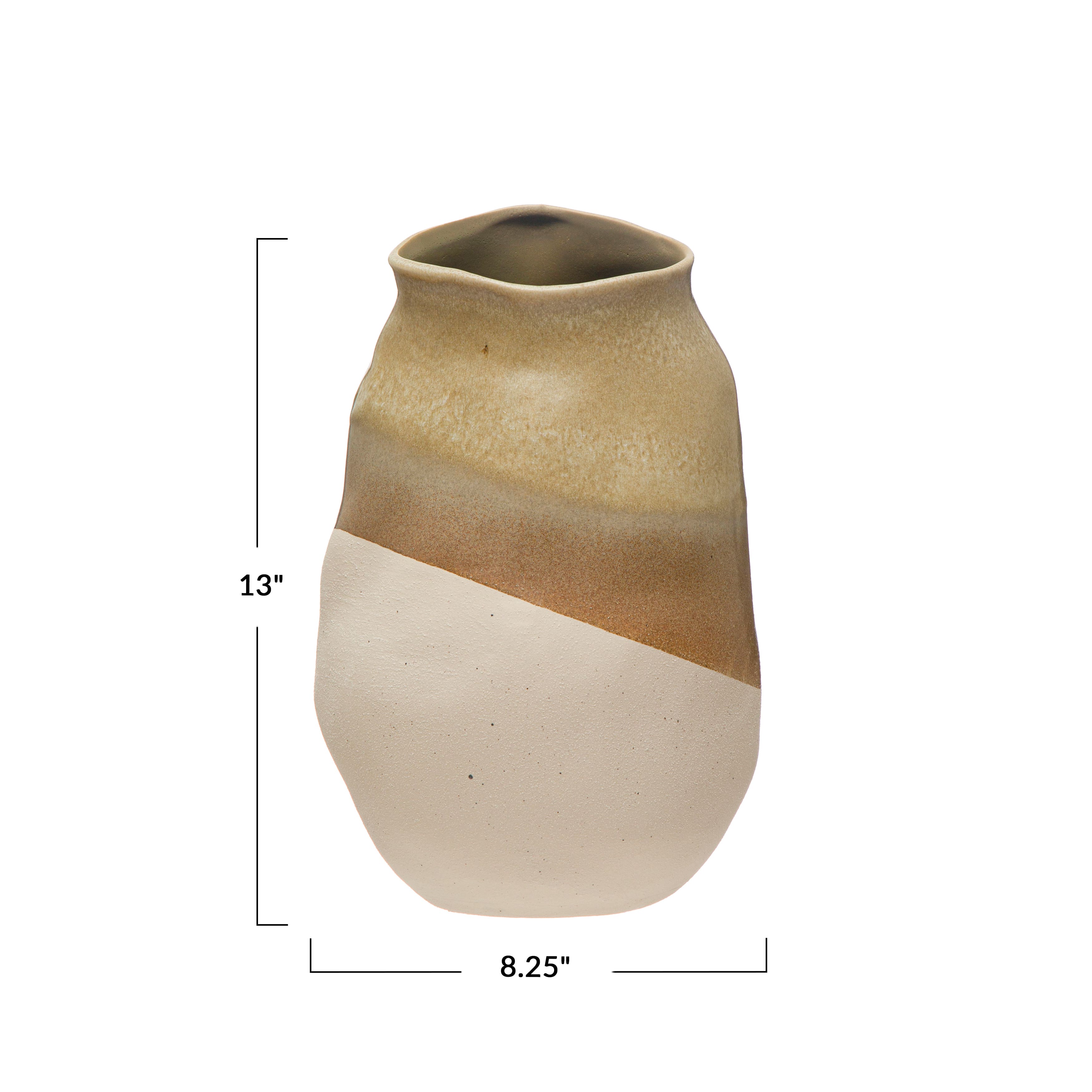 Hello Honey® Bloomingville 13" Tan Reactive Glaze Stoneware Tri-Tone Vase