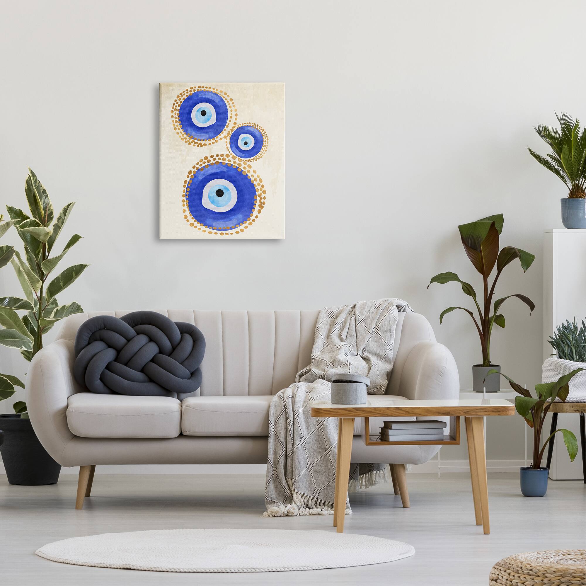 Stupell Industries Round Blue Evil Eye Pattern Dotted Detail Canvas Wall Art